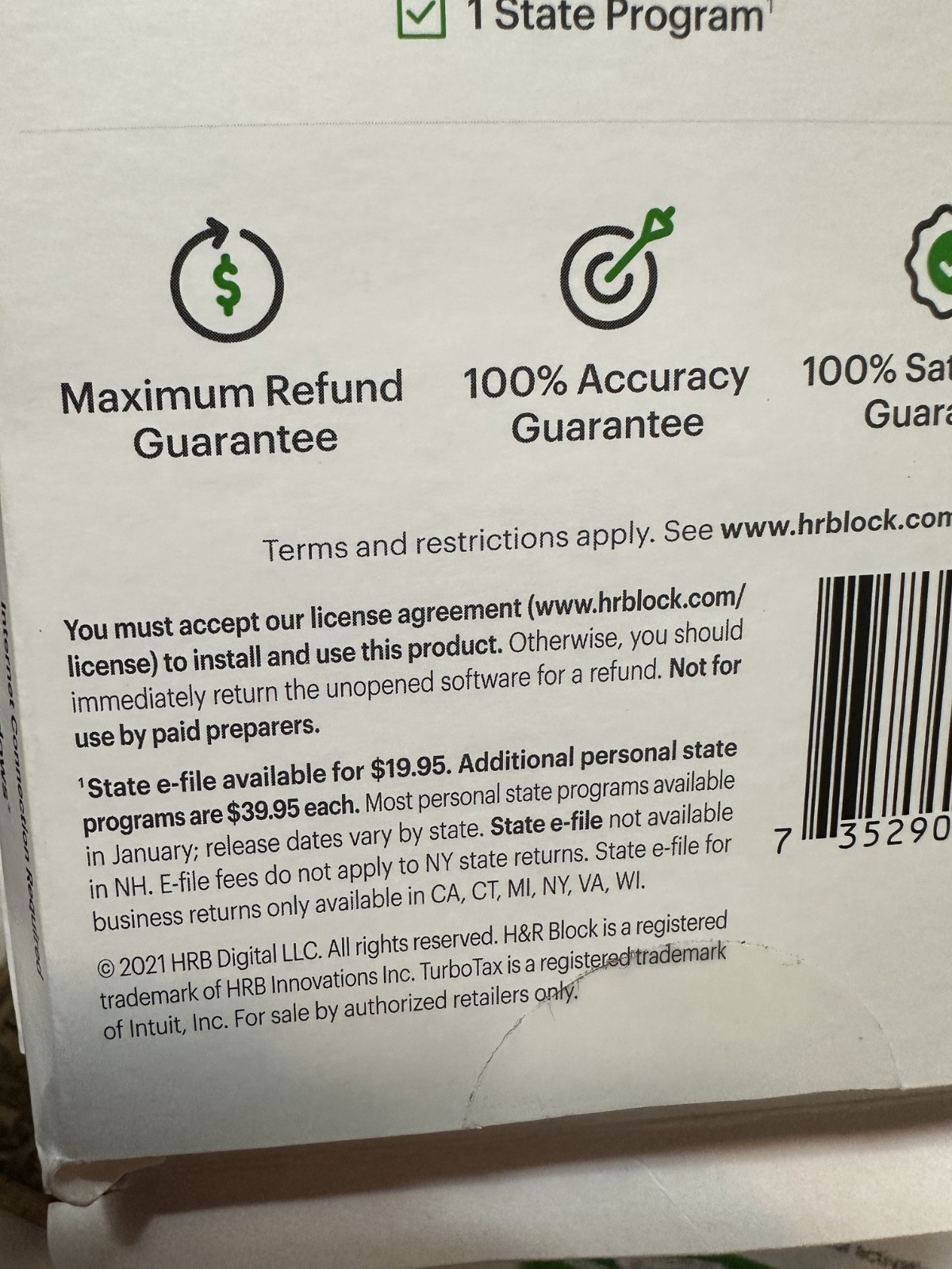 Open Box Key Card H&R Block Tax Software Premium Business 2021 PC Turbotax USA