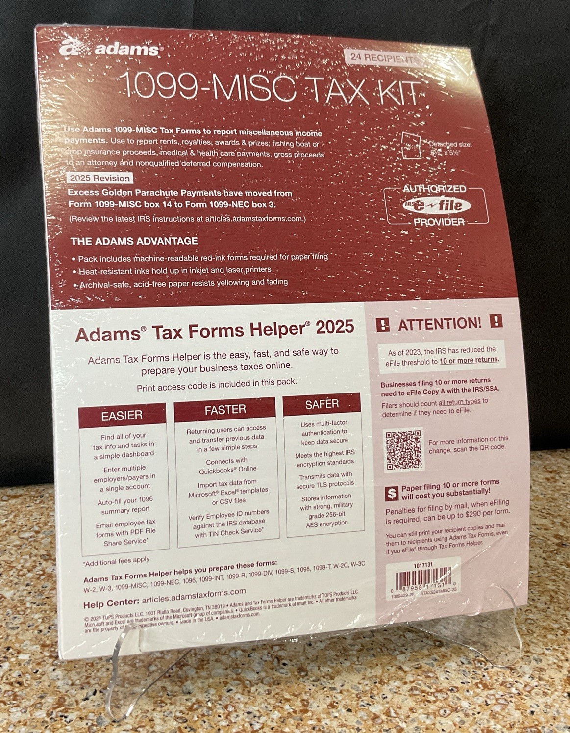 2025 Adams 1099-MISC TAX KIT Forms 4-Part 24 Recipients Fed E-File+Tax Helper