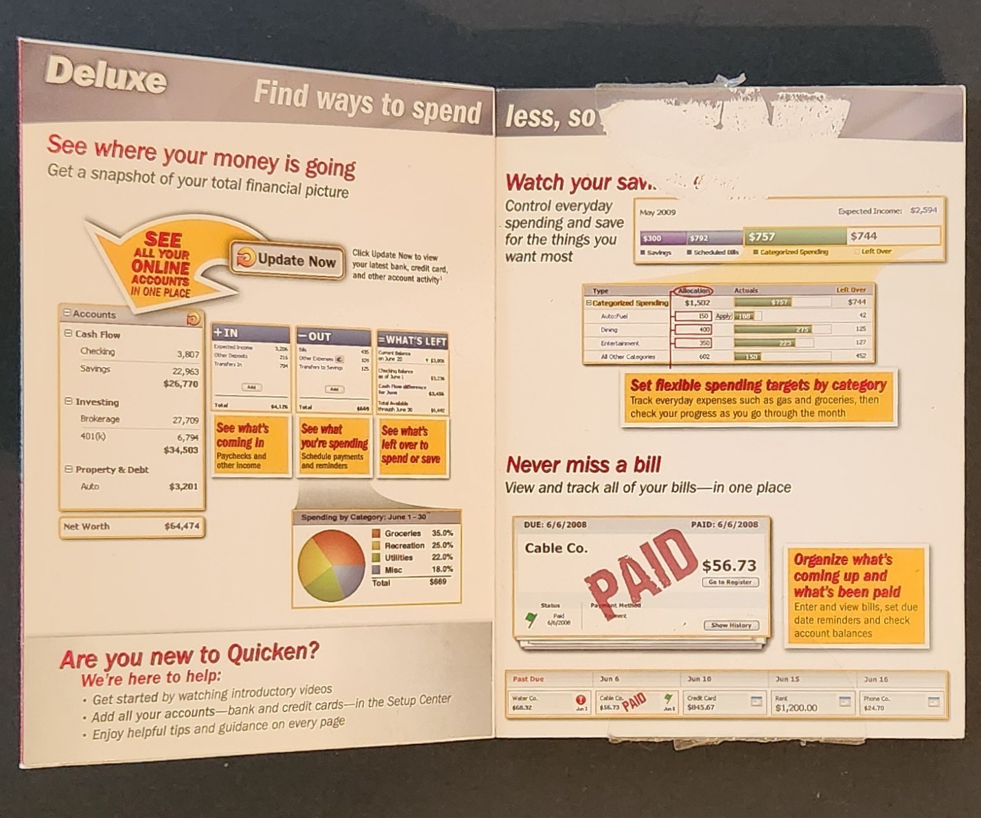 2009 Quicken Deluxe Intuit Disc PSA Clean w/ Case & Guide – No Key Code
