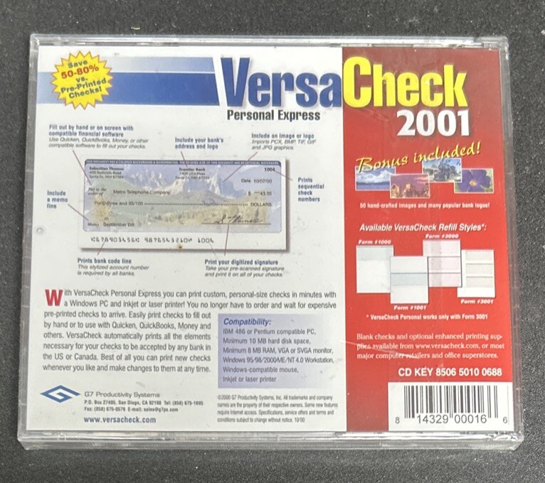 VersaCheck 2001 Personal Express Edition PC Computer Print Checks Software (New)