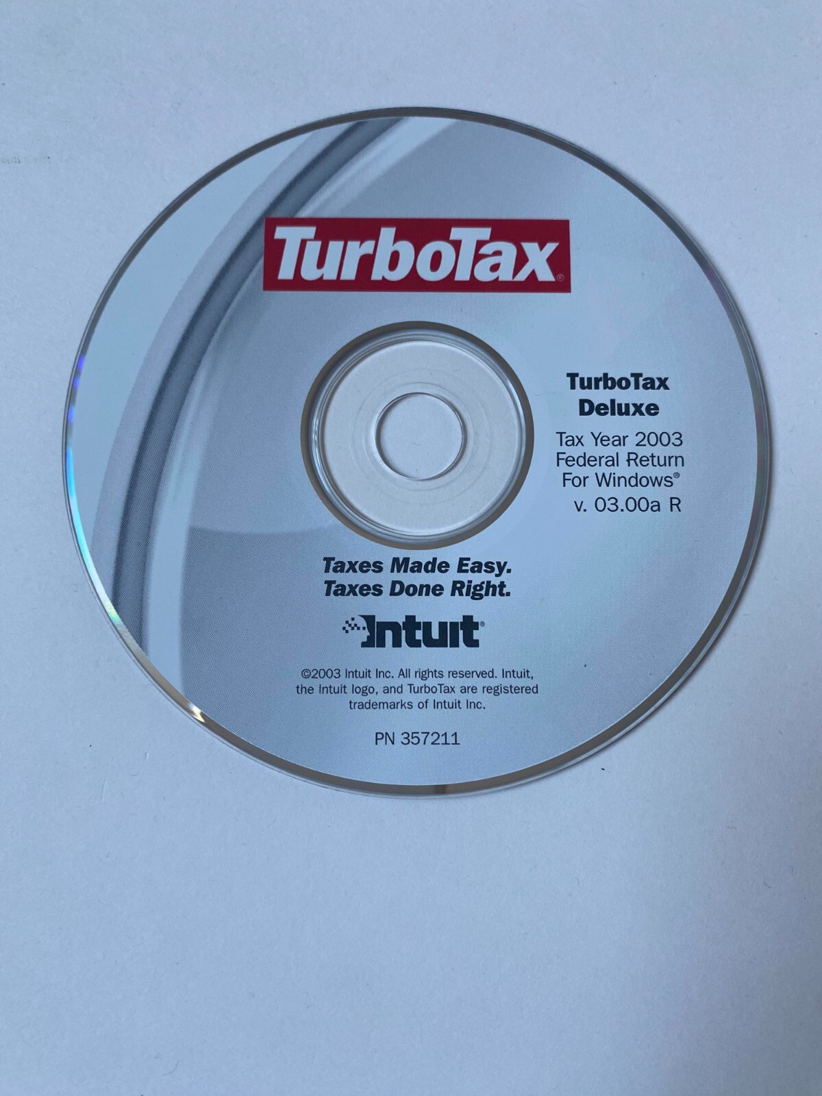 Turbo tax Deluxe Intuit 2003. Taxes made easy ( No E-file ) Federal R VERY GOOD