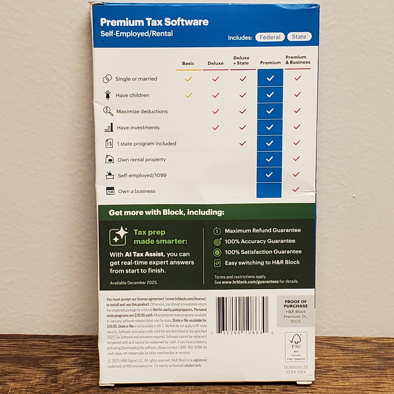 H&R Block 2025 Premium Fed & State Tax Software For PC/Mac (Key Card)