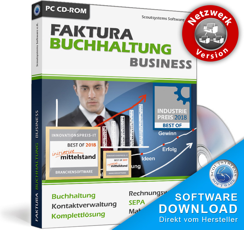 Rechnungsprogramm Software inkl. Buchhaltung,Netzwerkversion,Lizenz 3 Rechner