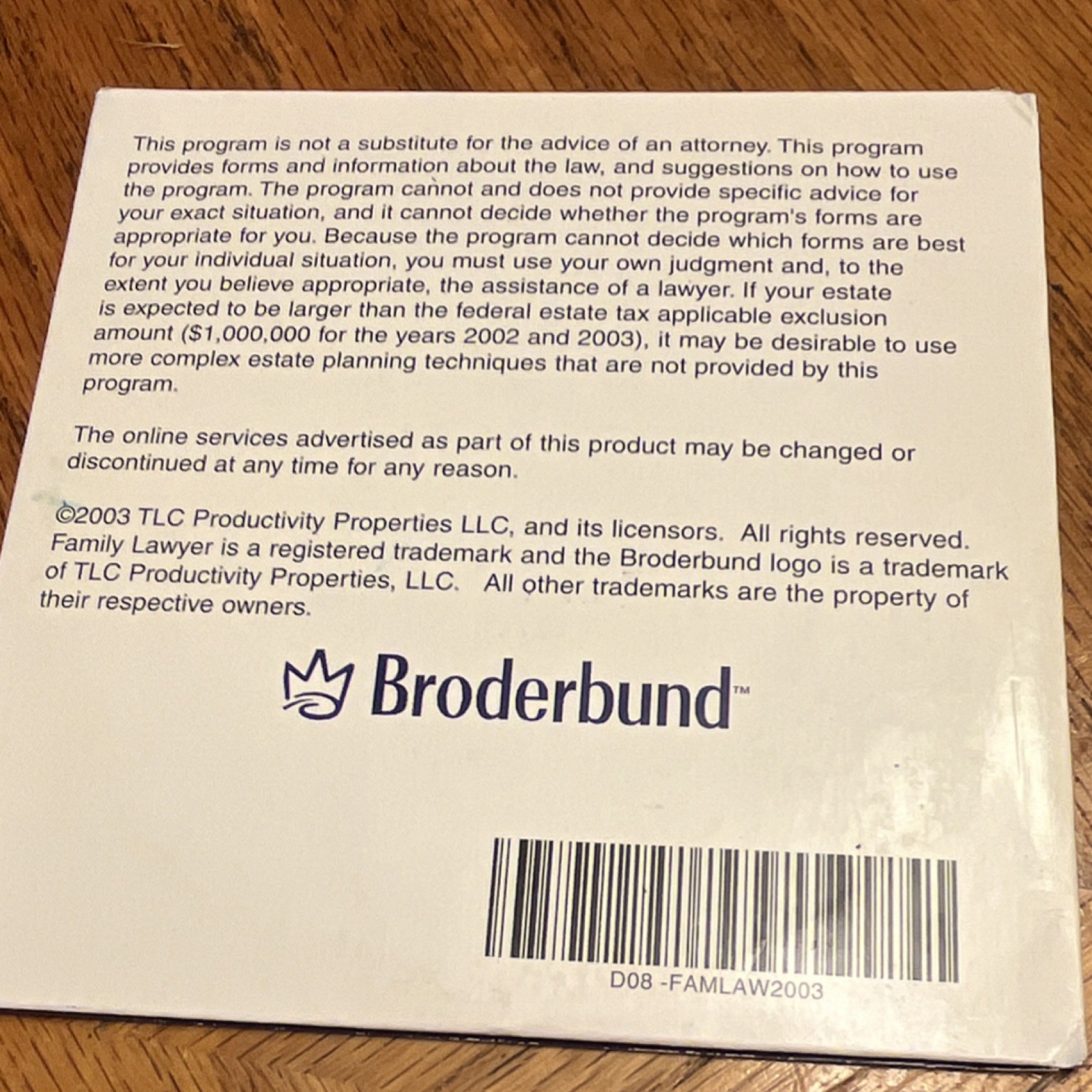 Broderbund Family Lawyer Essentials 2003 Home Legal Software D08-FAMLAW2003