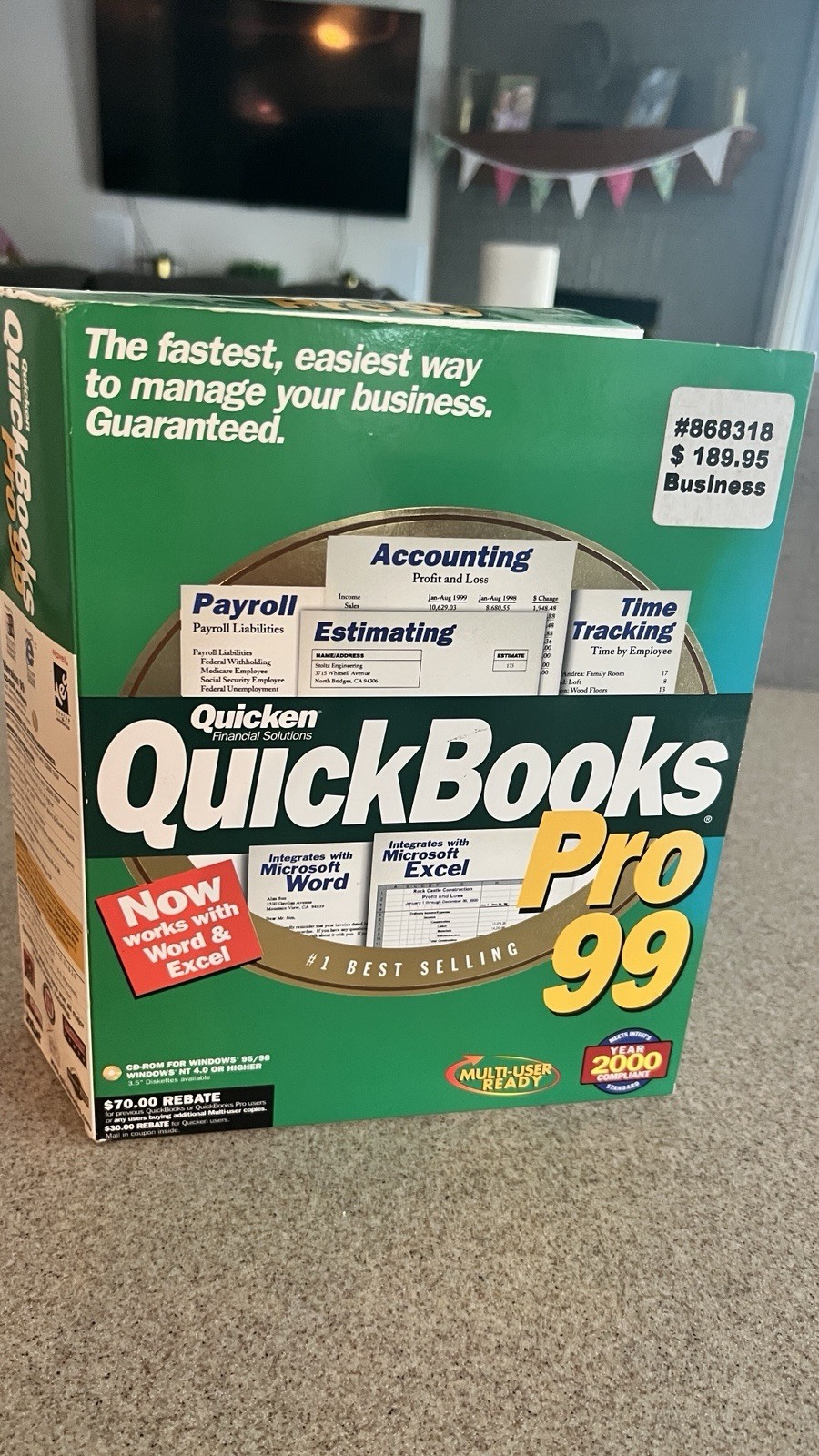 Vintage QuickBooks Pro 99 Big Box Software 100% Complete CIB Windows 95 98 Y2K