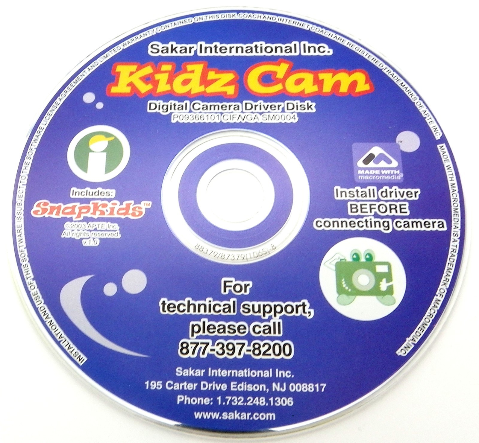 KIDZ CAM Software Suite WIN 95/95/XP Sakar International Inc. 2003 Disc Only