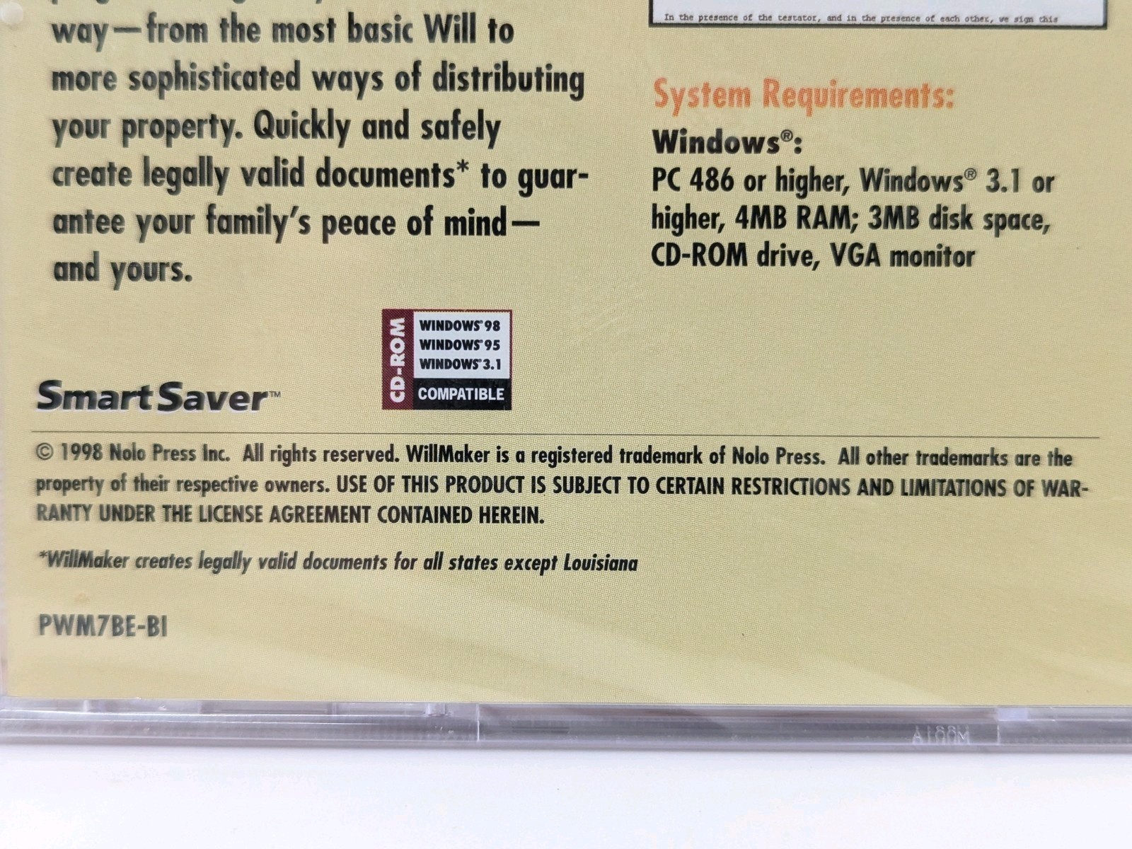 Willmaker 6 CD Legal Will Living Will Final Arrangements Win 3.1/95/98 1998 New