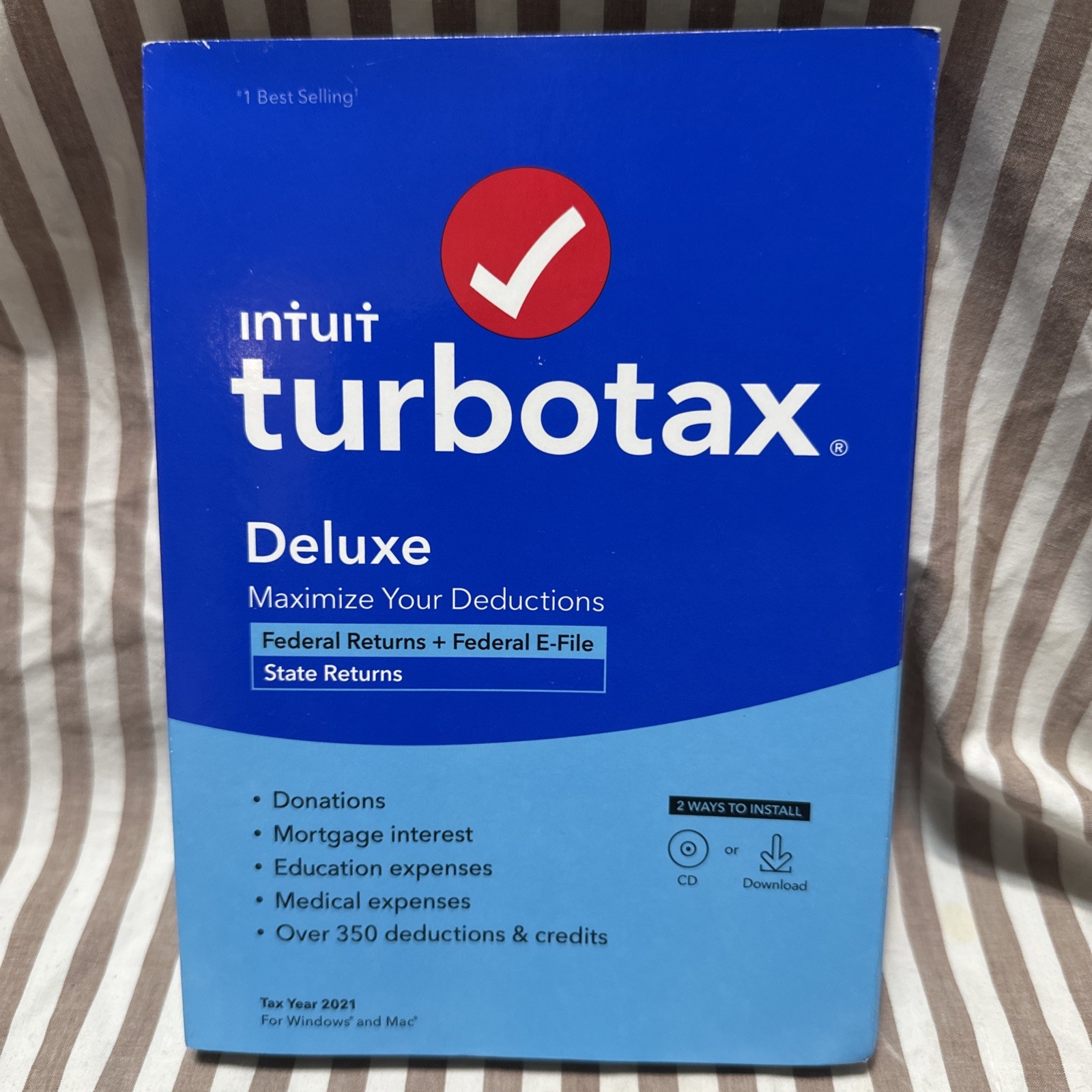 Sealed 2021 TurboTax Deluxe State + Federal Physical Disc WIN MAC Tax Software