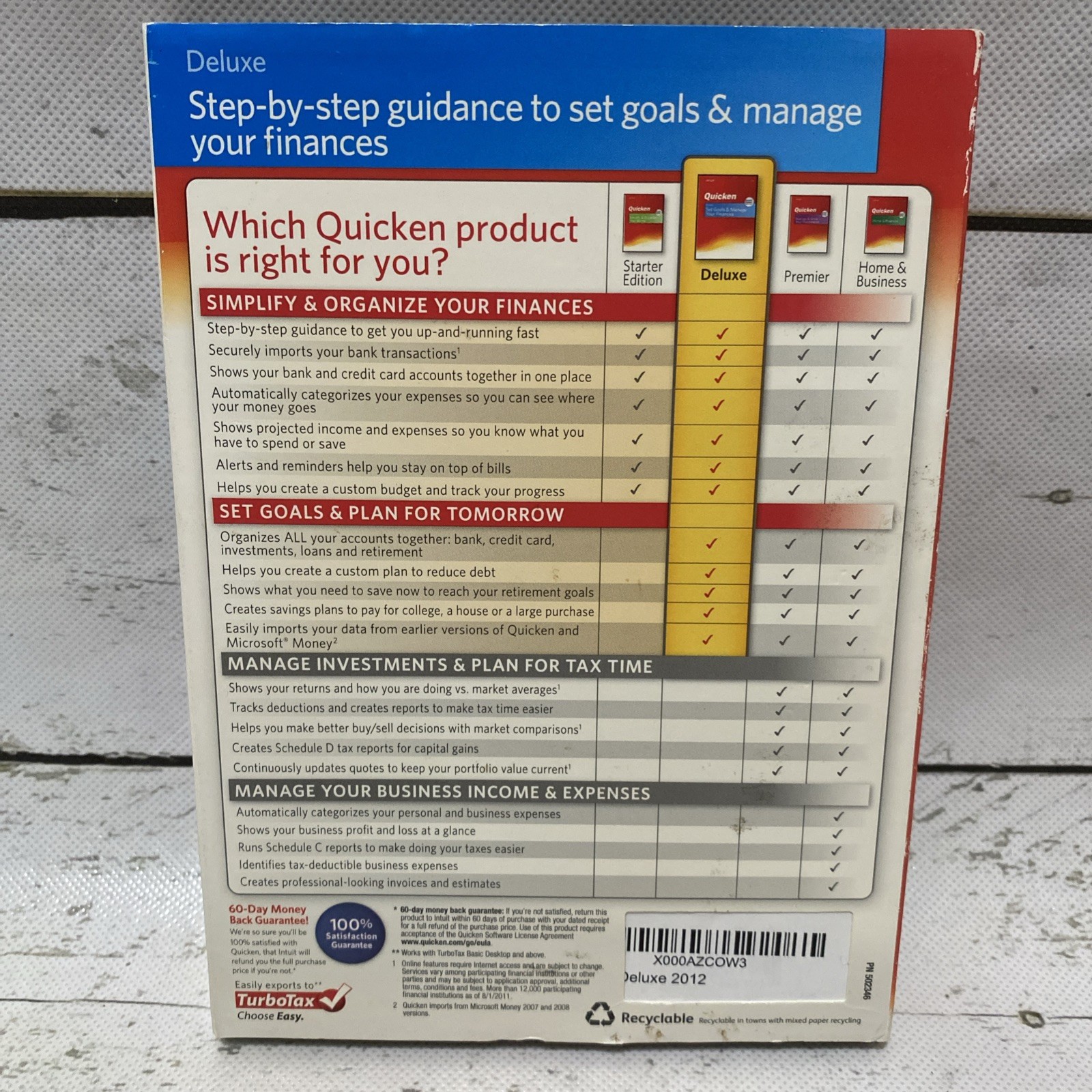 Intuit Quicken Deluxe 2012 Personal Finance Windows PC Windows XP / Vista / 7