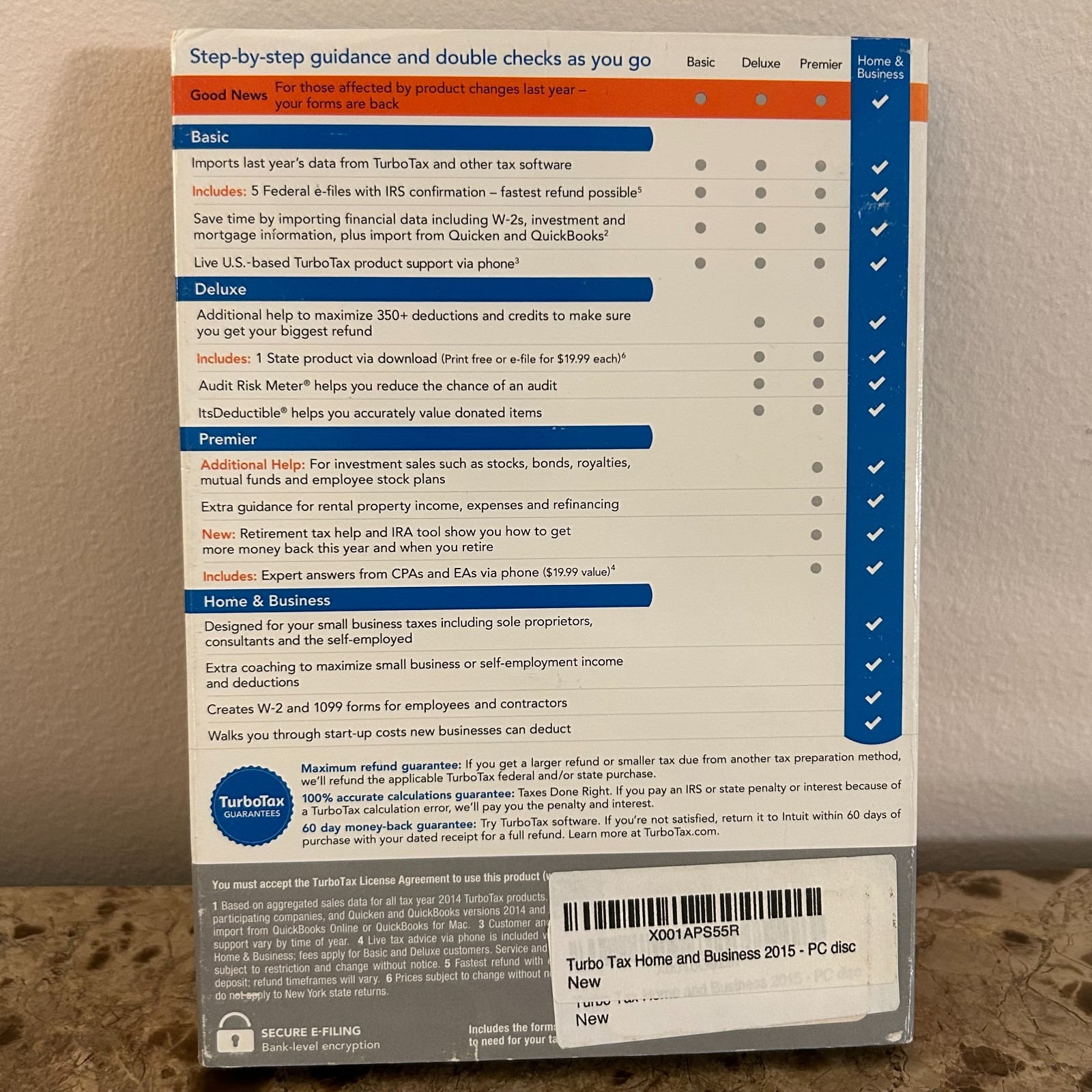 Intuit TurboTax 2015 Home & Business CD Federal State Wondows And Mac