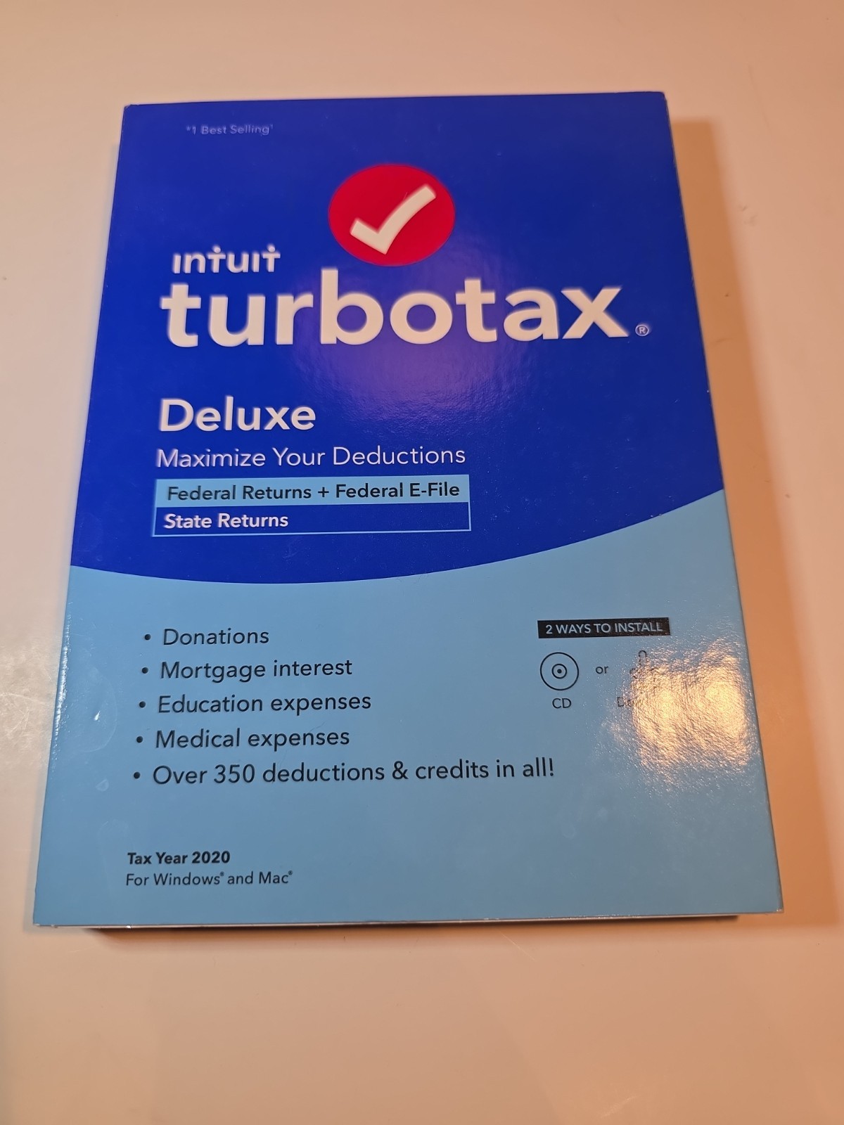 TurboTax Deluxe Desktop 2020 Federal & State Tax Return Product Key Card Desktop