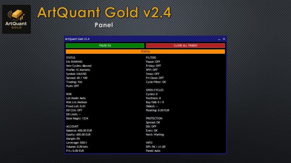 v3.0 Artquant Gold EA Metatrader MT5 Gold Bot Trading Robot MQL5 Expert Advisor