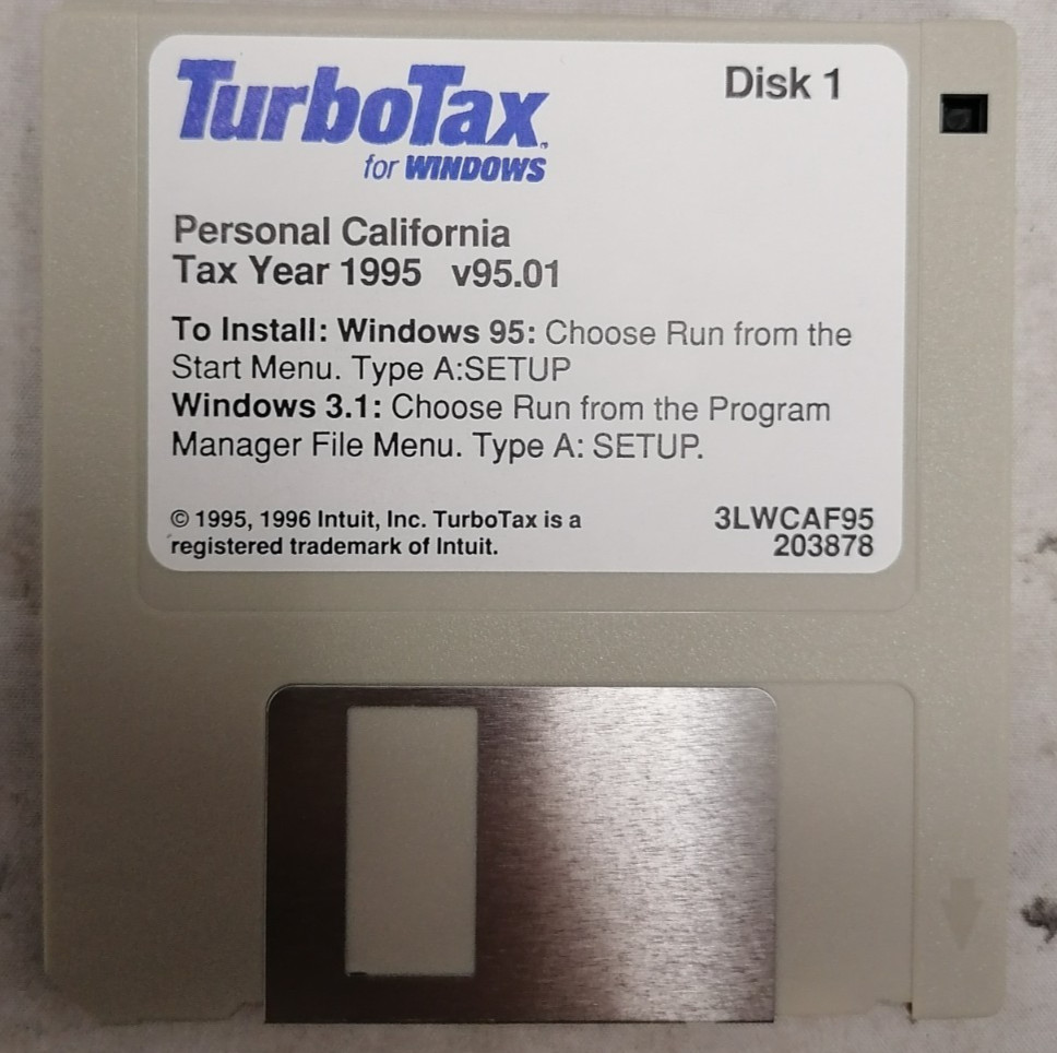 TurboTax For Windows Personal California Tax Year 1995 v95.01 Disk 1 and 2
