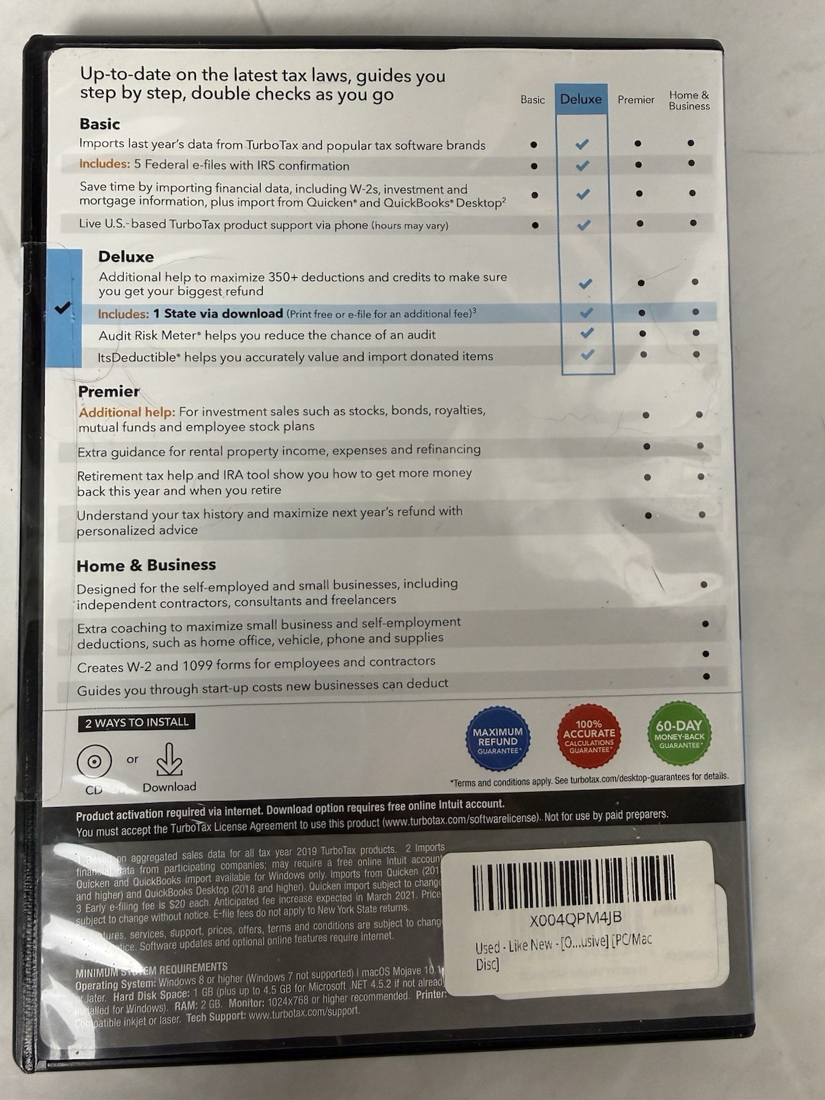 TurboTax Deluxe 2020 Federal & State PC/Mac Physical CD Factory Sealed New