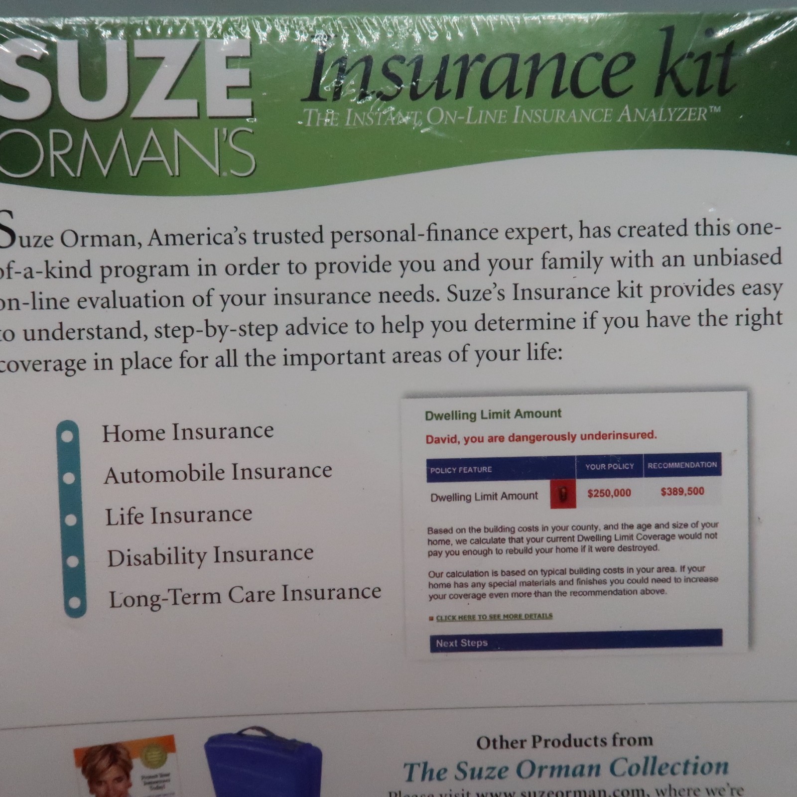 SUZE ORMAN: INSURANCE KIT – ON-LINE INSURANCE ANALYZER PC CD-ROM, WIN XP/2000