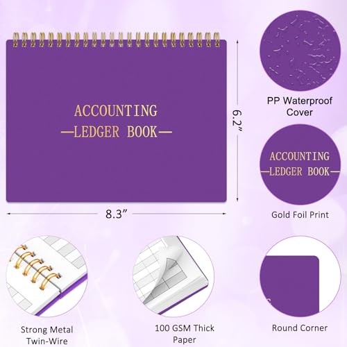 Accounting Ledger Book A5 Horizontal Ledger Books for Small Dark Purple