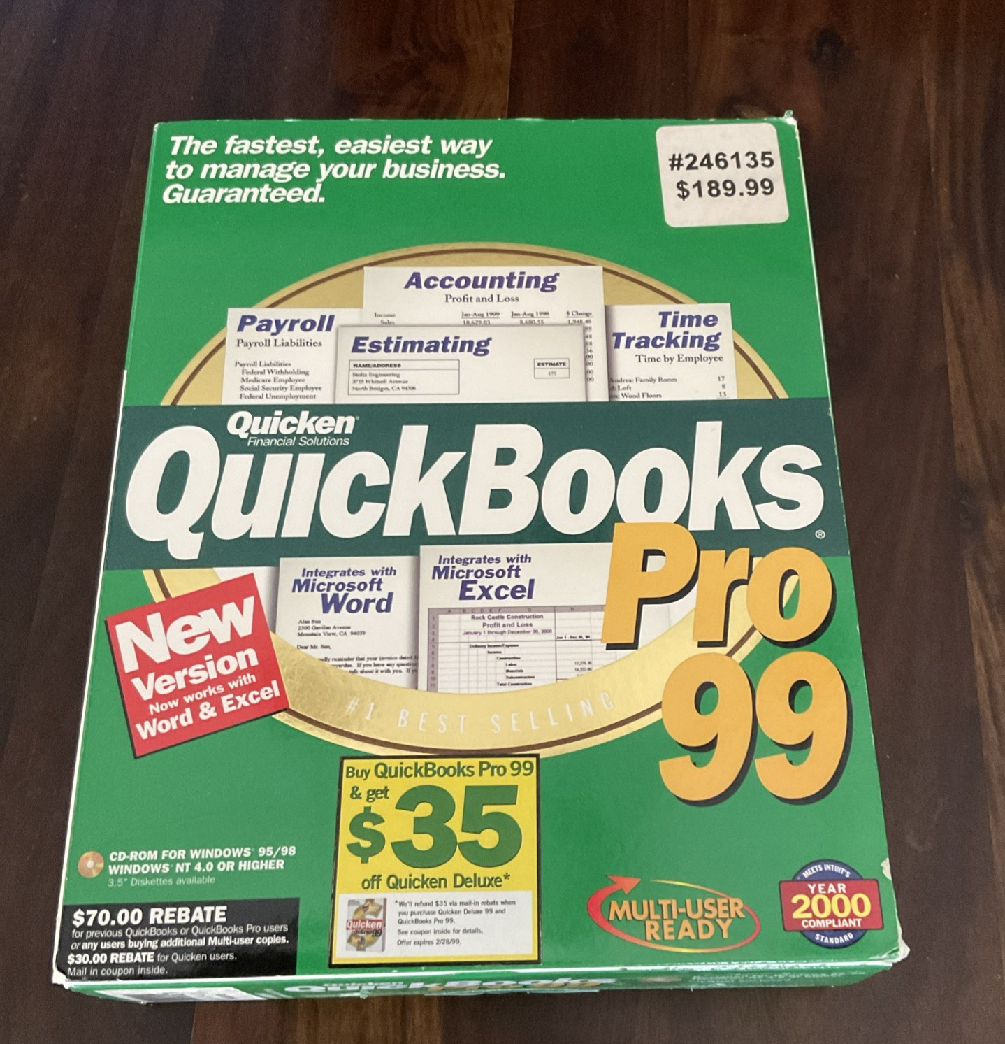 Quicken Quickbooks Pro 99 Software – Original Box Manuals & Paperwork !