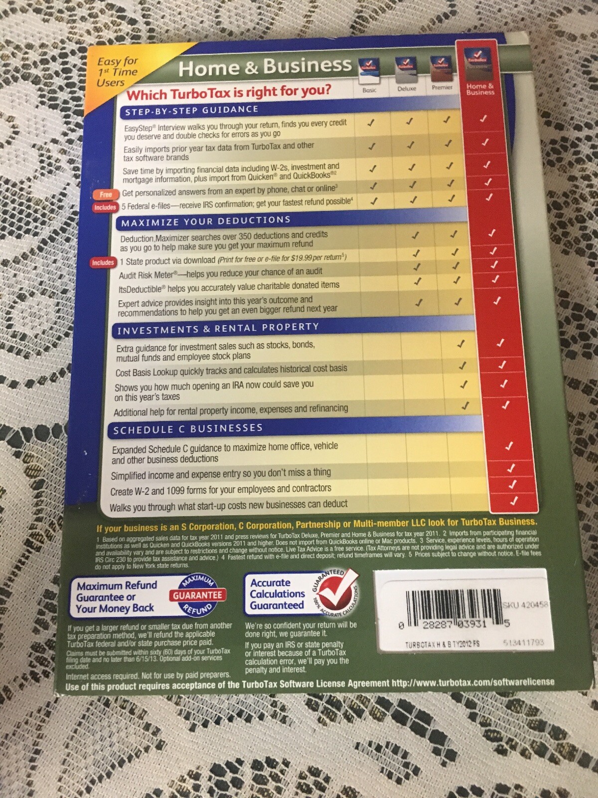 2012 Turbotax Home & Business Federal & State CD PERSONAL & SMALL BUSINESS
