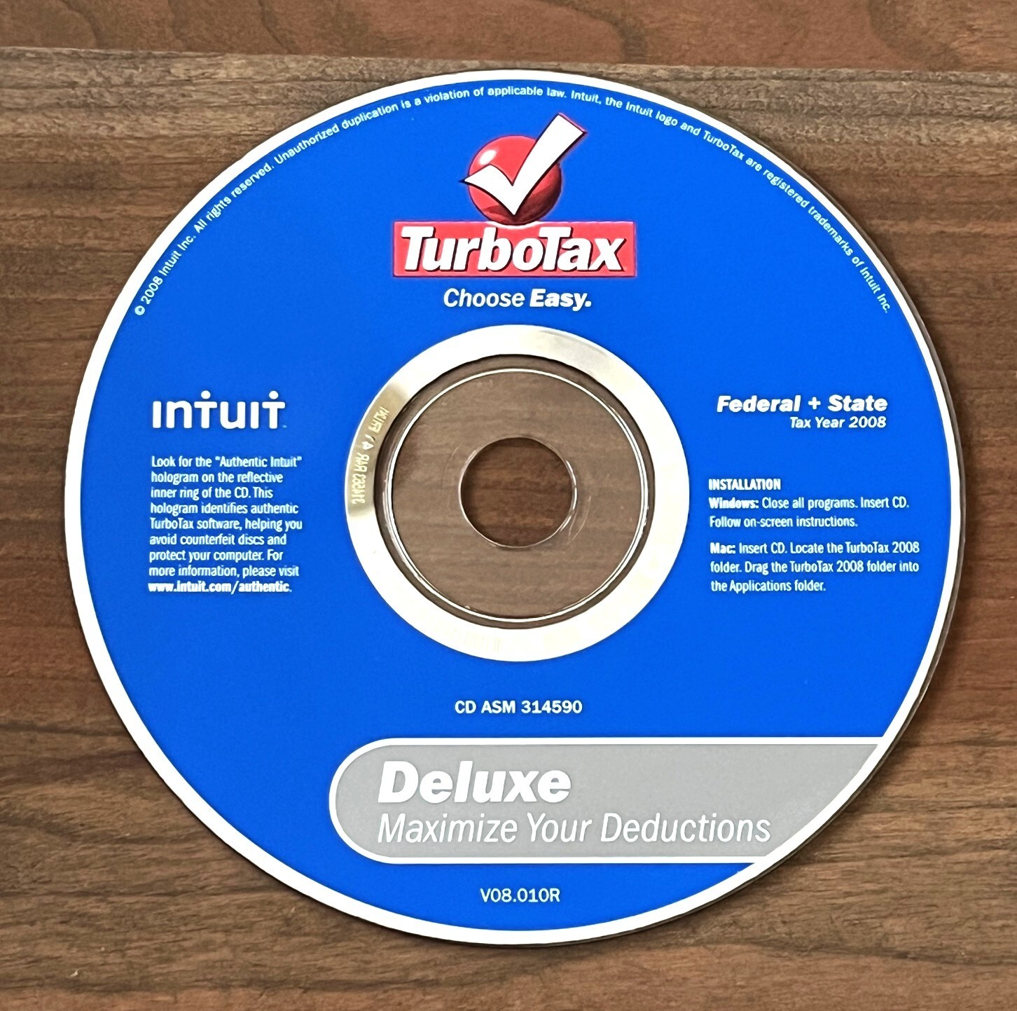 TurboTax Deluxe + State Tax Years 2005; 2006; 2007; 2008; 2009 – Windows & MAC