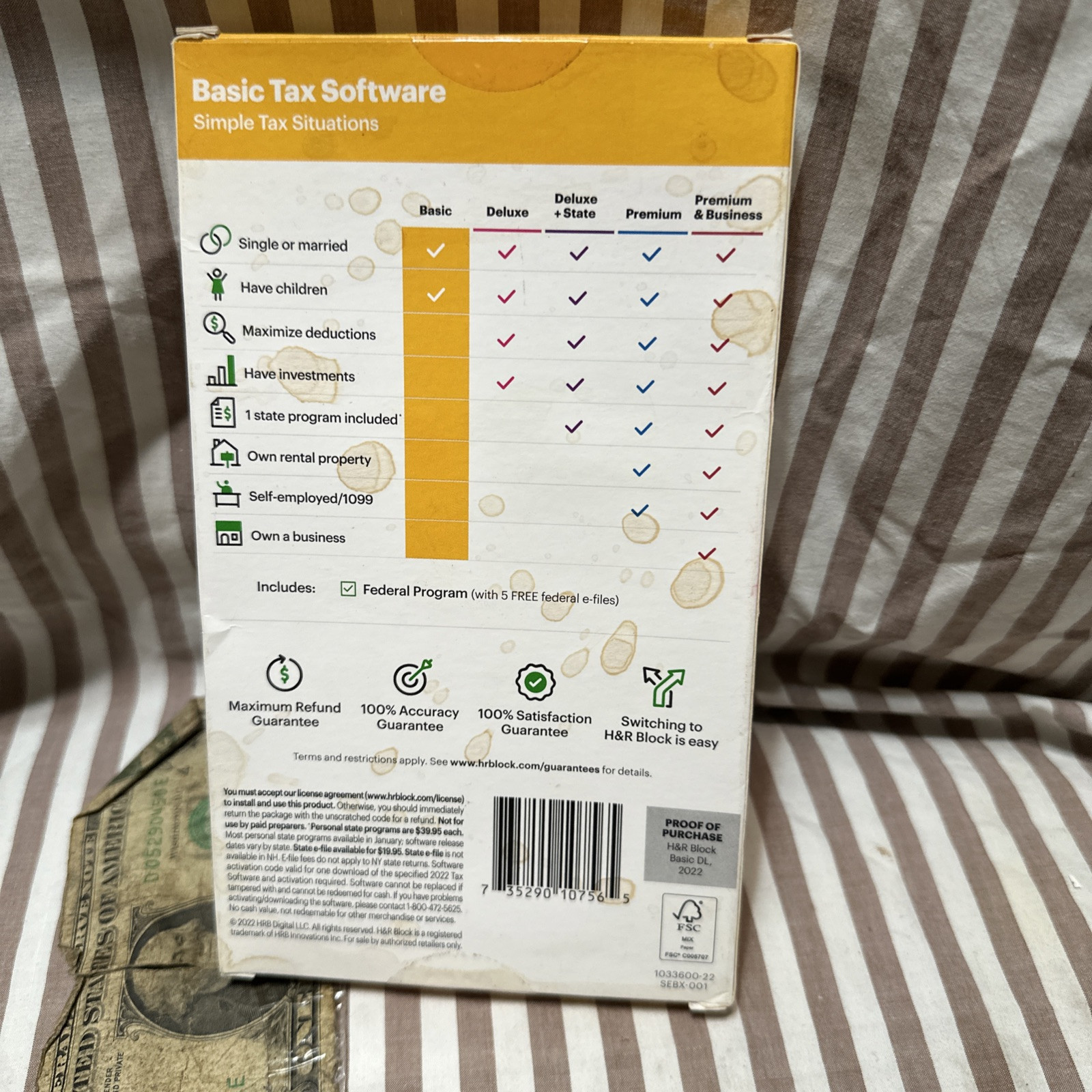 2022 H&R Block Tax Software Basic Box Sealed Download key Card PC / MAC turbotax