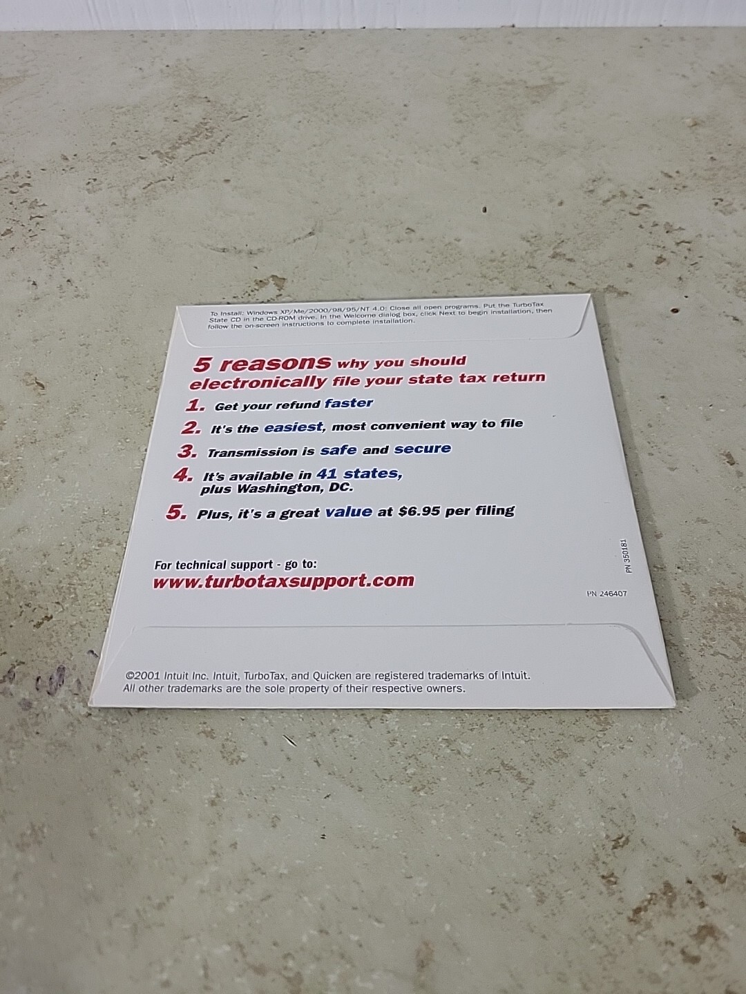 Intuit Quicken TurboTax State Tax Year 2001 Refund State Return W-2