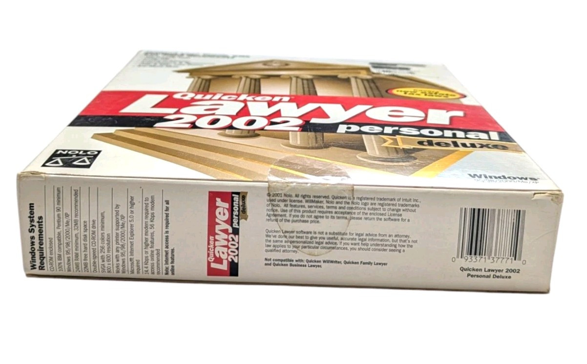 Quicken Lawyer 2002 Personal Deluxe For Windows 95/98/2000/ME/XP NEW UNOPENED