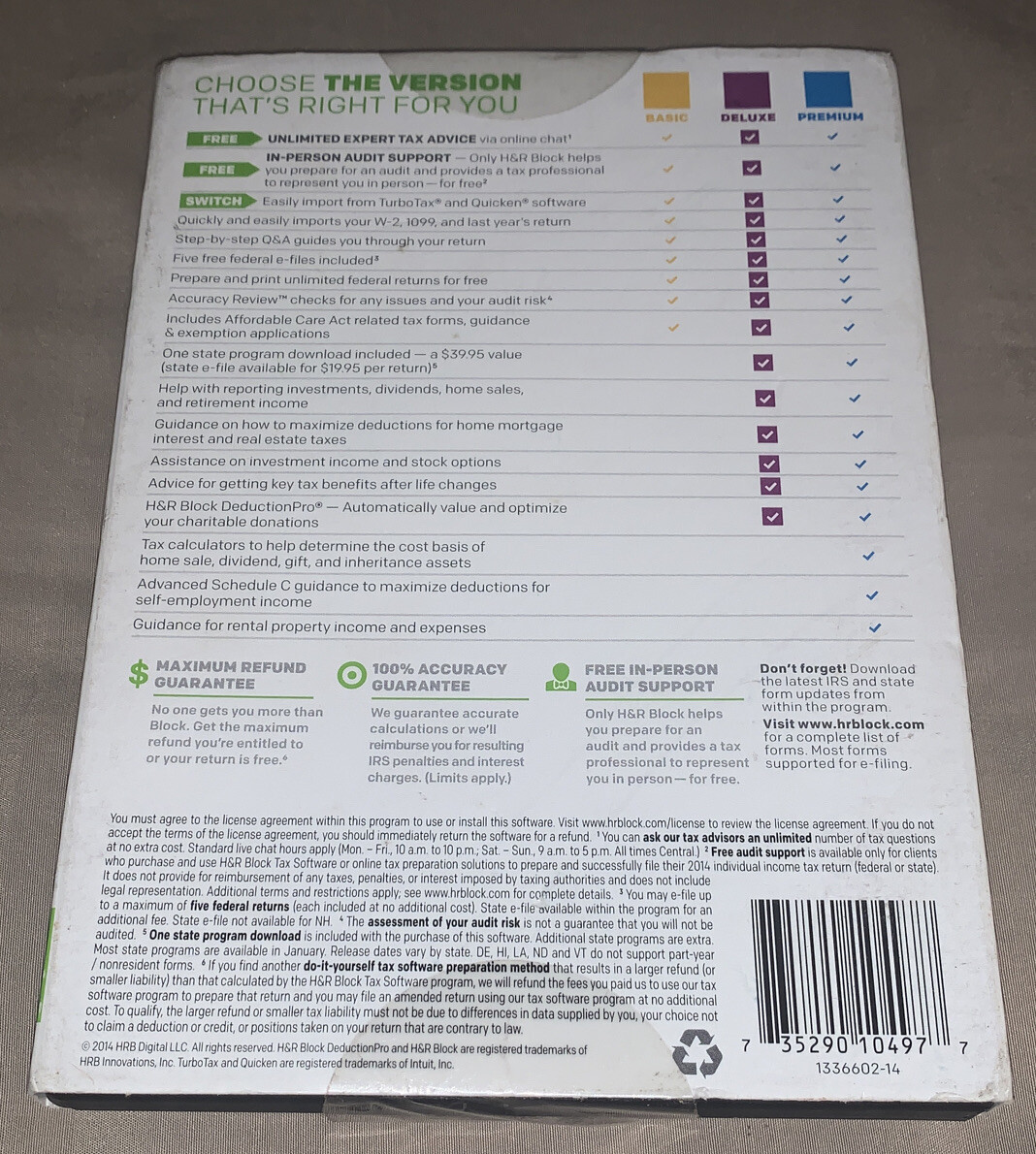 SEALED NEW H&R Block 2014 DELUXE Taxes Homeowner/Investor Federal+State tax CD