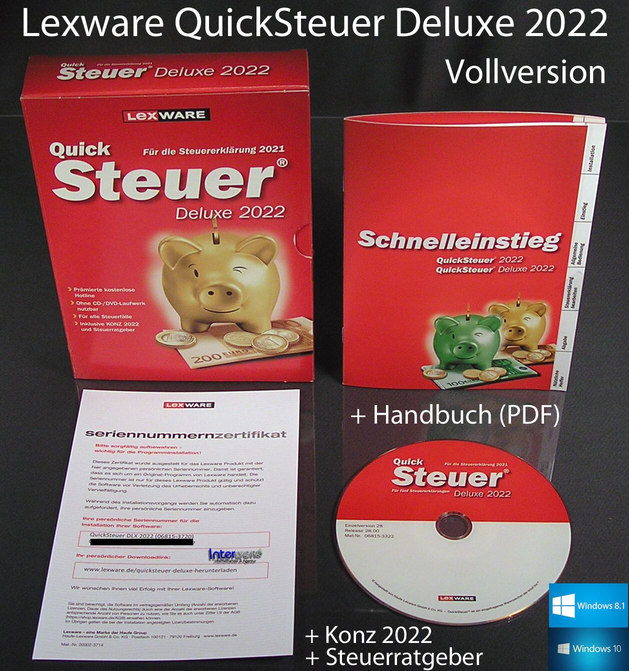 Lexware QuickTax Deluxe 2022 Full Version Box, CD Manual Tax Year 2021 NEW