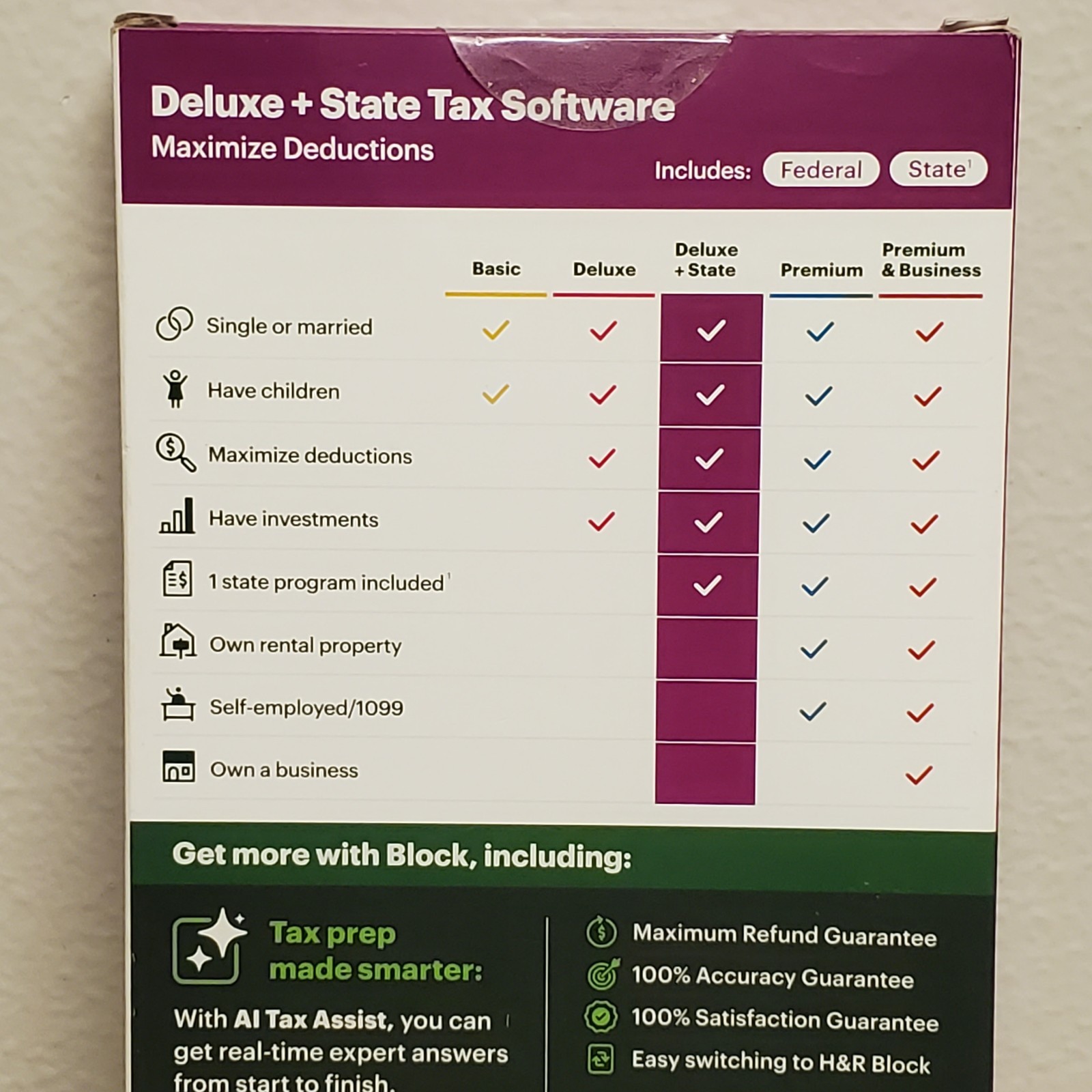 2025 H & R Block Deluxe + State Tax Deductions Software Key Card Download