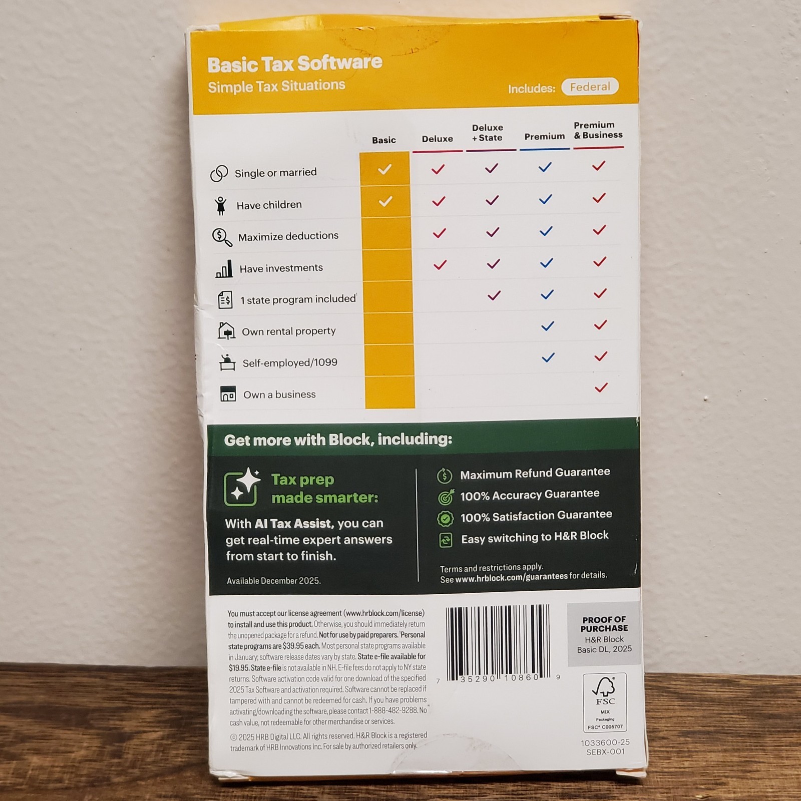 H&R Block Tax Software Basic 2025 PC/Mac [Key Card] NEW
