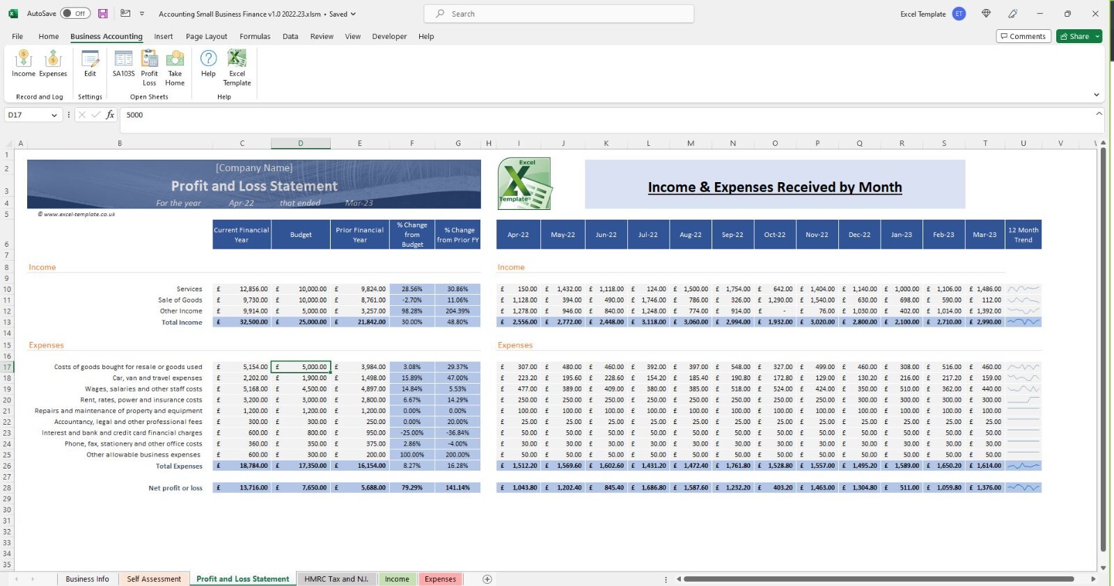 Accounting Small Business Finance Bookkeeping Self Employed Excel Spreadsheet