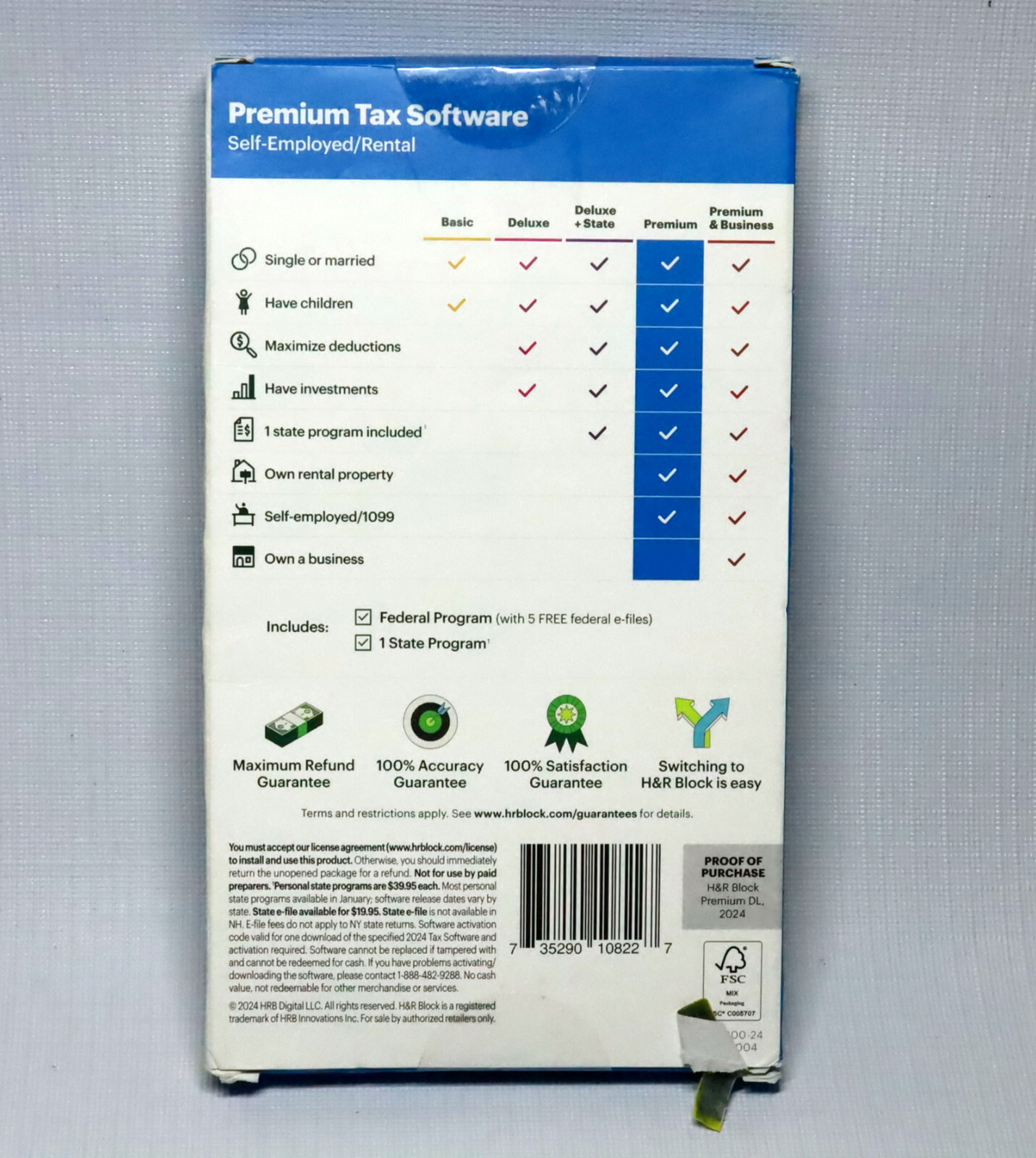 H&R Block 2024 Tax Software Premium PC/Mac Download Activation Key Card Sealed