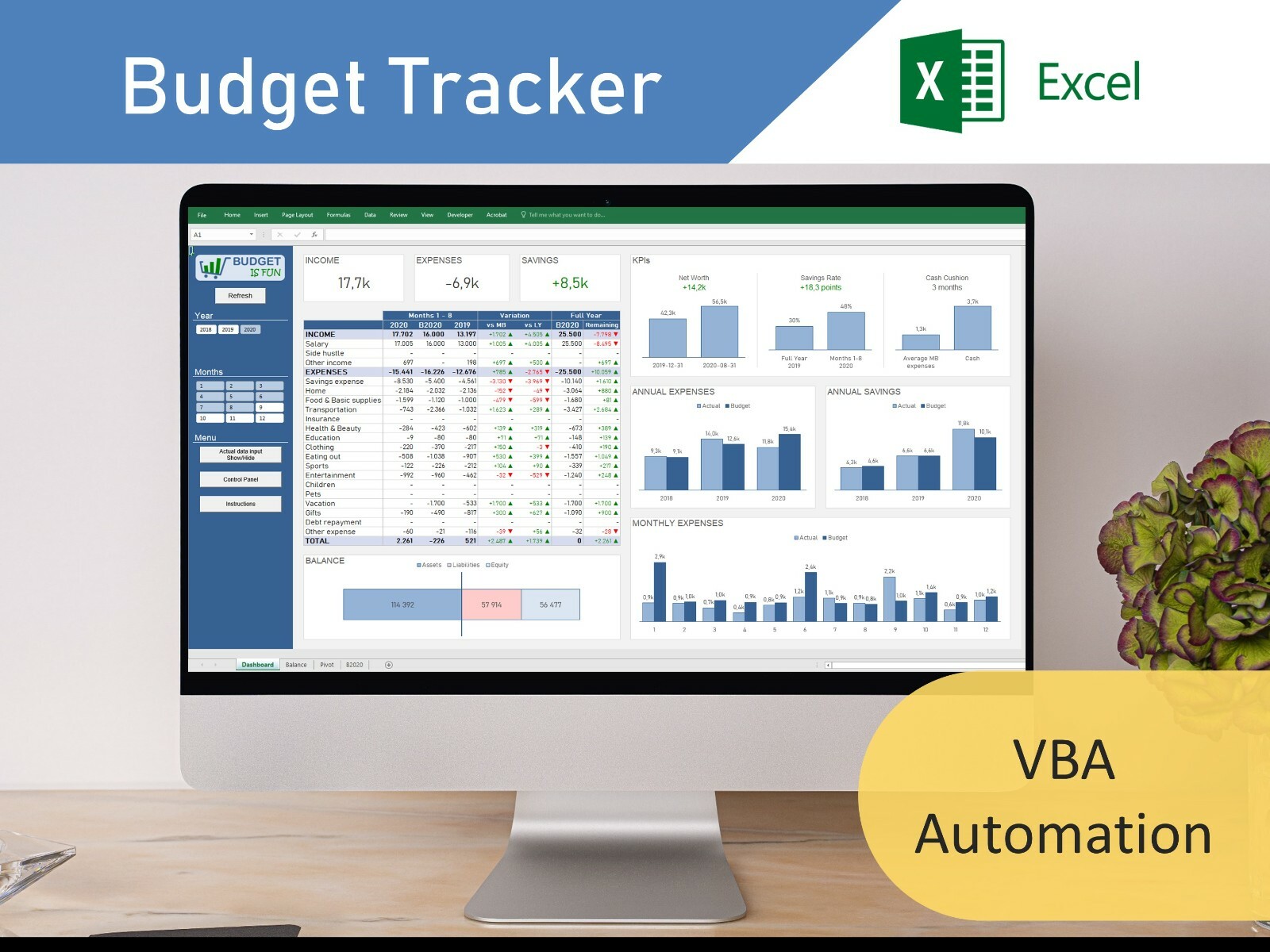 Excel Budget Template | Personal Finance Spreadsheet | Monthly Budget Tracker