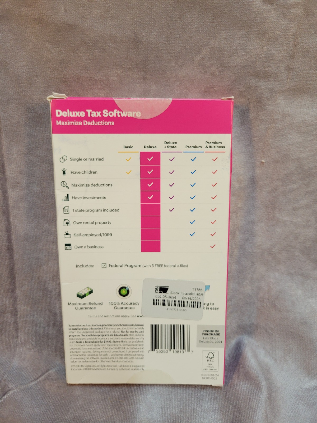 H&R Block Tax Software Deluxe 2024 Federal Only PC/Mac (Key Card in the Box)
