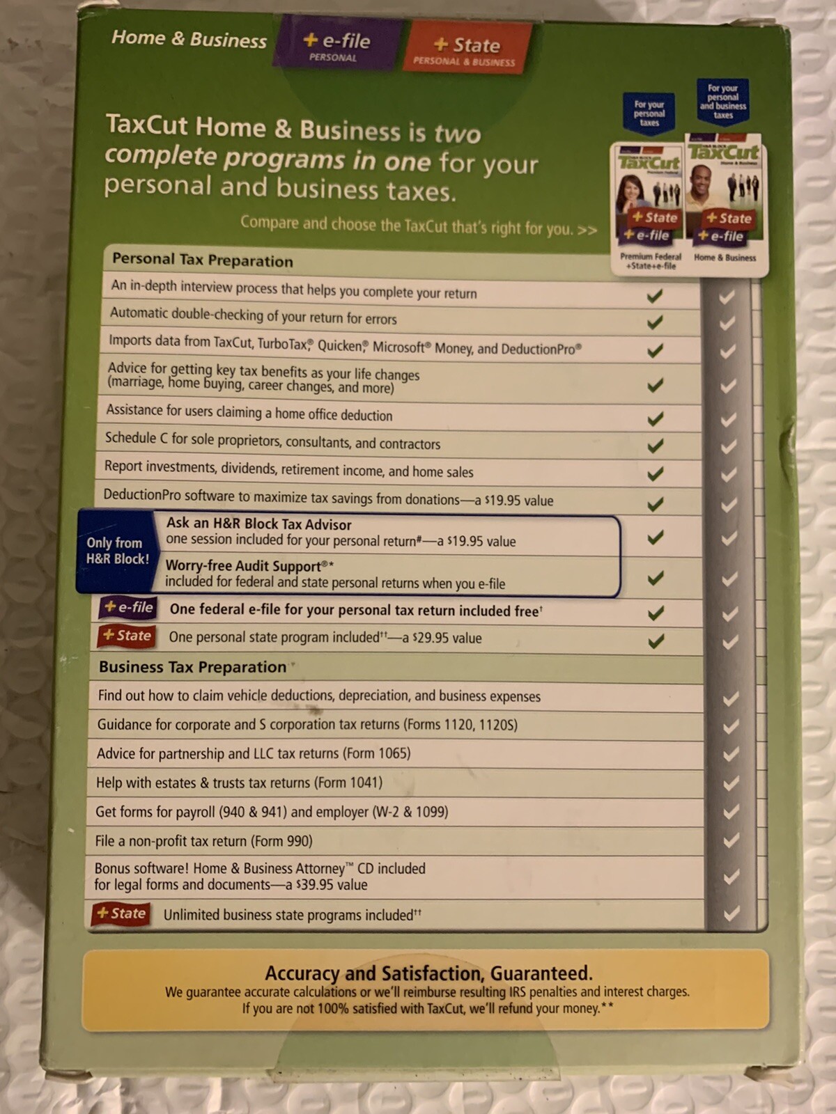 2008 TaxCut HOME & BUSINESS Federal turbo Tax Cut H&R Block New CD in retail Box