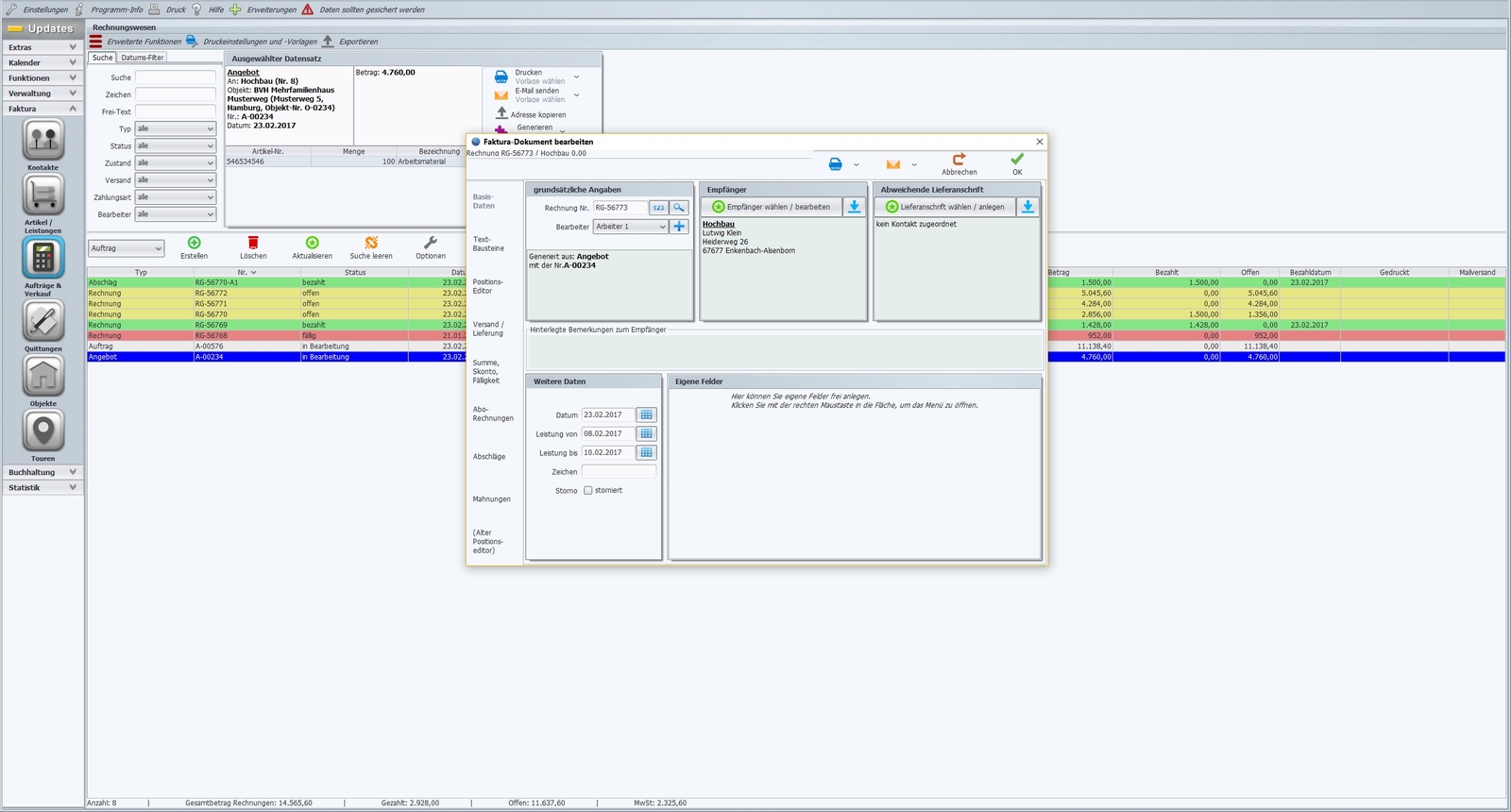 Software for craftsmen, writing offers, creating invoices network 10 PC