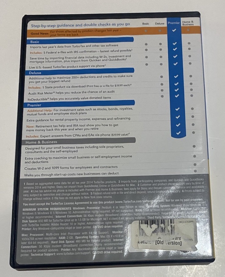 Intuit TurboTax Premier Federal E-File, State 2015 Taxes PC Mac [NEW, SEALED]