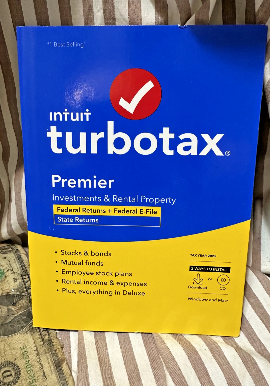TurboTax Premier 2022 Physical CD license PC Mac Federal State Investment Rental
