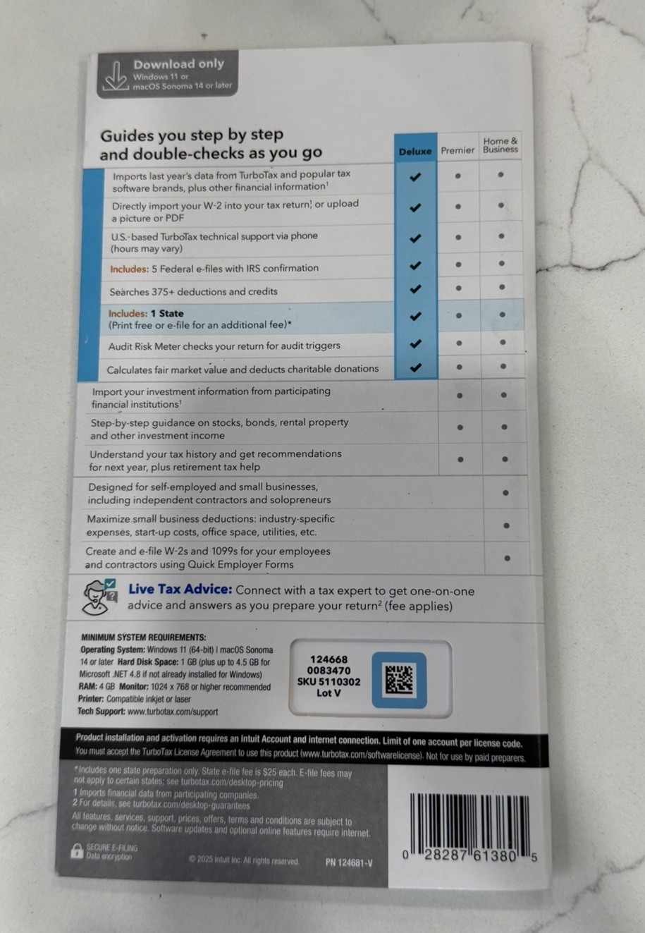TurboTax Deluxe Desktop 2025 Federal & State Tax Return Product Key Card Desktop