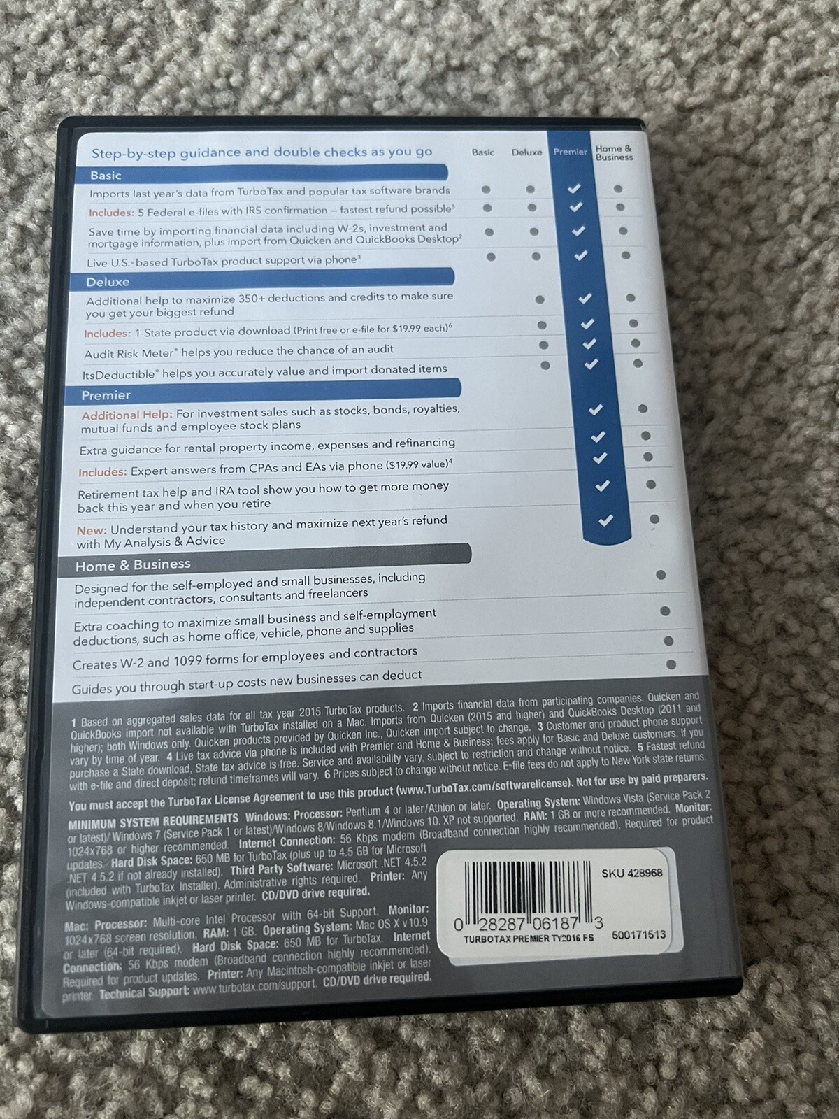 2015TurboTax Premier, Investments & Rental Property for Windows or Mac Used