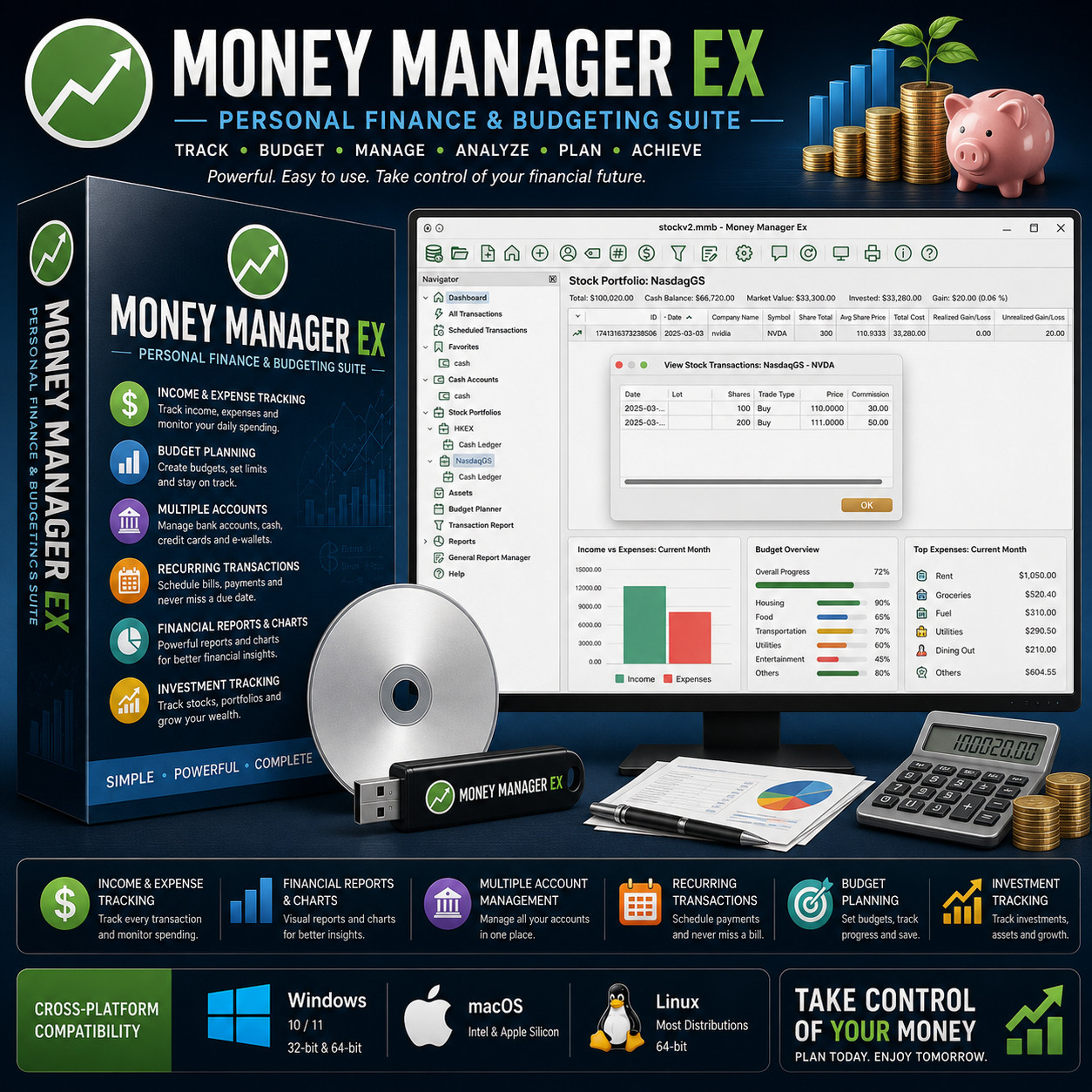 Money Manager EX | Personal Finance Budget Quicken | USB & CD | LATEST