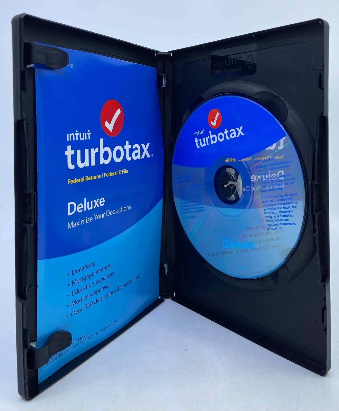 Intuit TurboTax Deluxe Federal 2018 Windows Mac Disc EUC + Slight Case Damage