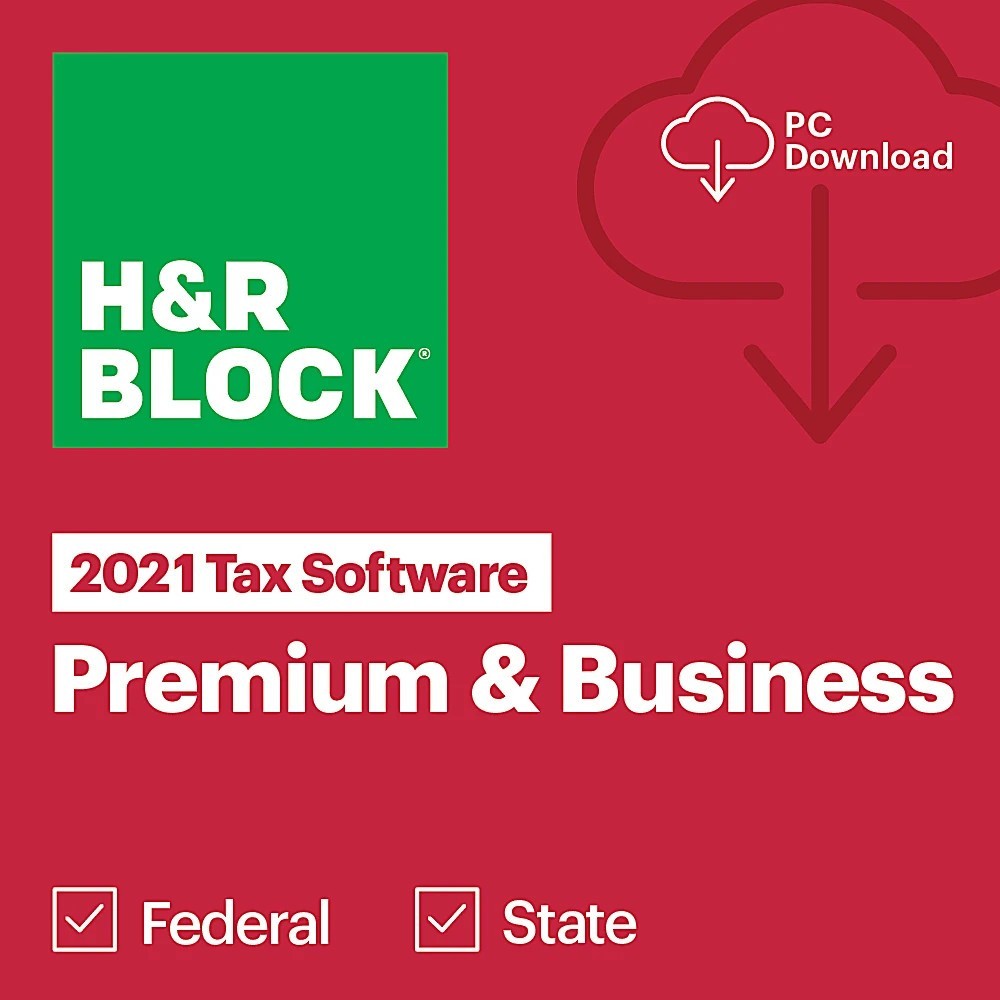 New 2021 H&R Block Tax Software Premium & Business Edition for Win/PC [Key Card]