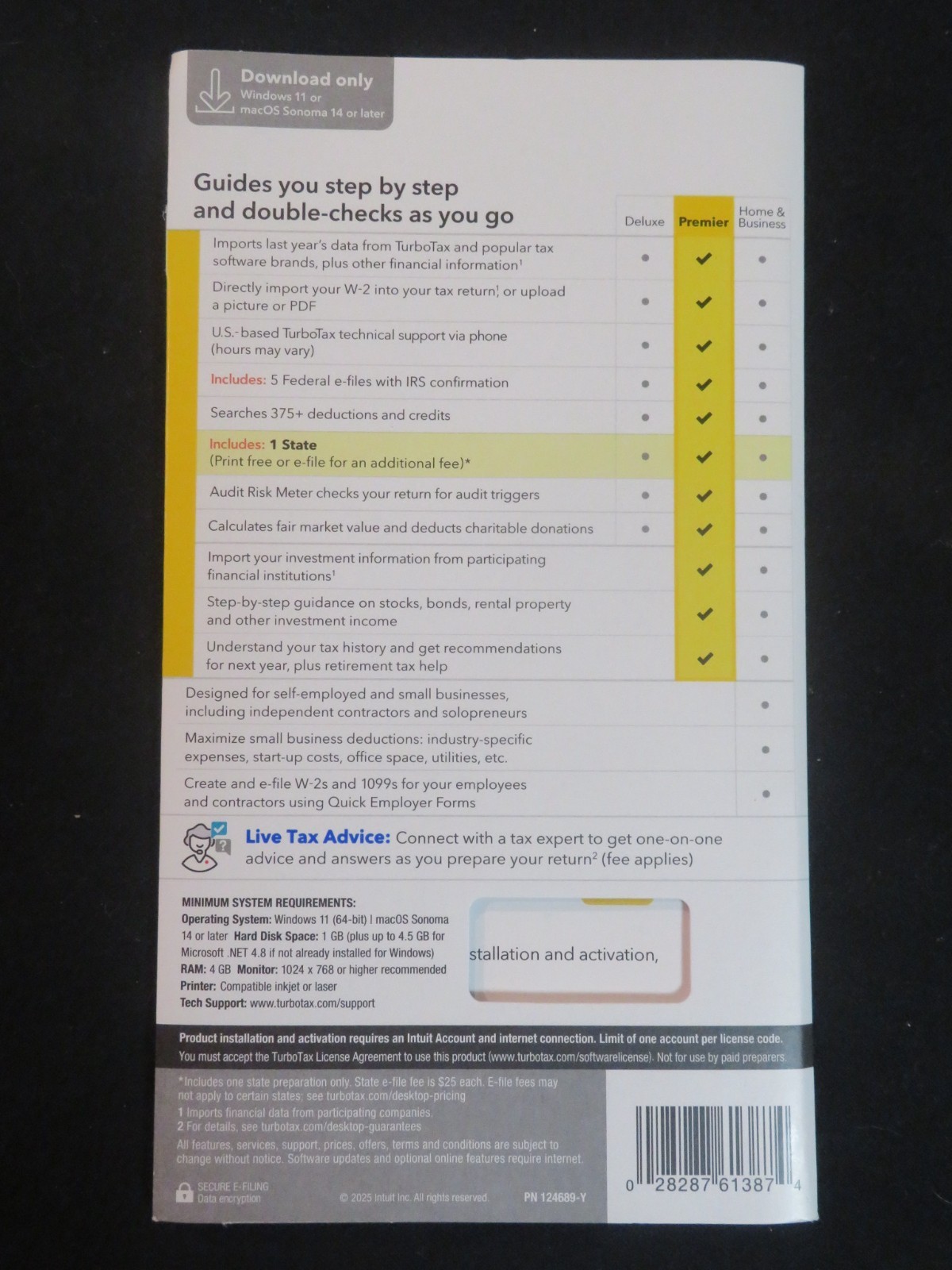 2025 Intuit Turbotax Premier Investments Rental Federal State Window Mac Staples