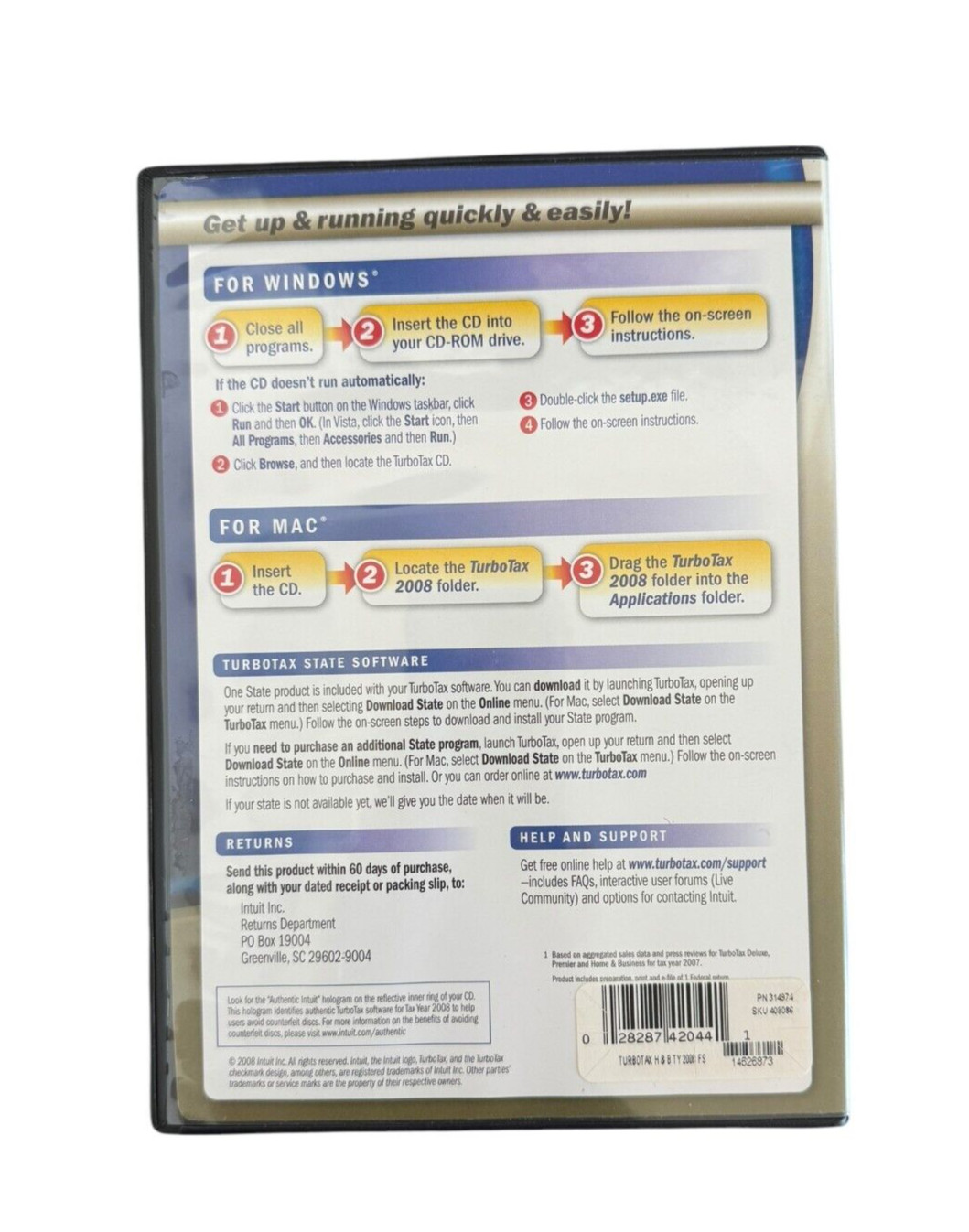 TurboTax Home & Business 2008 Federal+State+Federal E-File for Windows & Mac