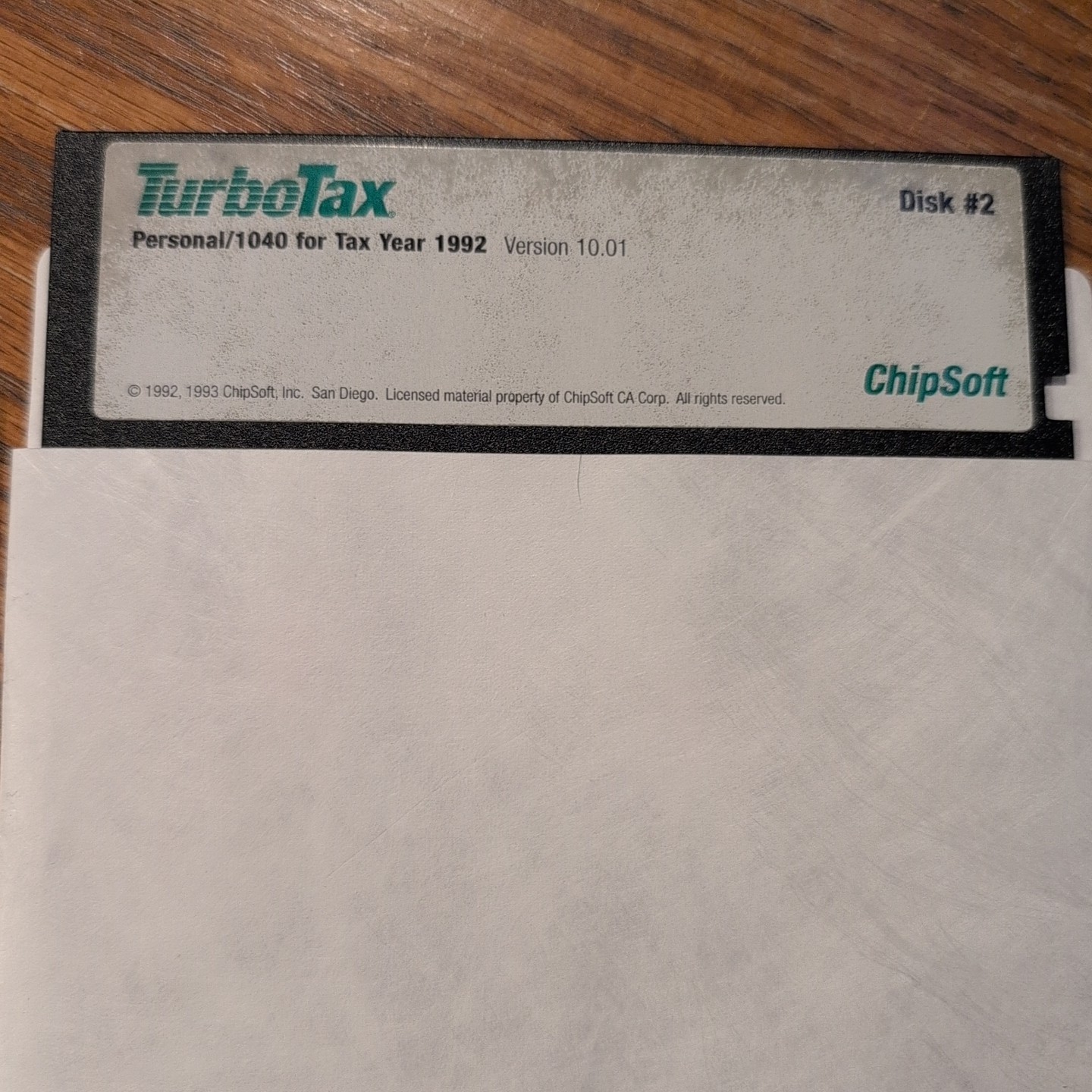 TurboTax Personal 1040 Tax Year 1992 Version 10.01 ChipSoft 5.25″ Floppy 1 2 3 4