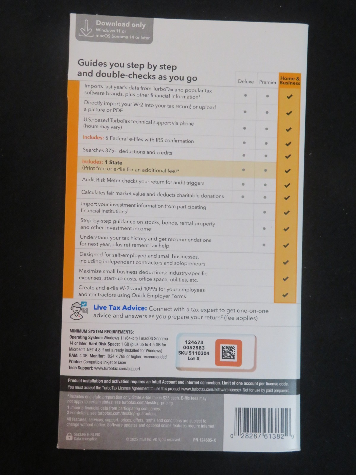 Genuine 2025 Intuit Turbotax Home & Business Federal State Window Mac Staples
