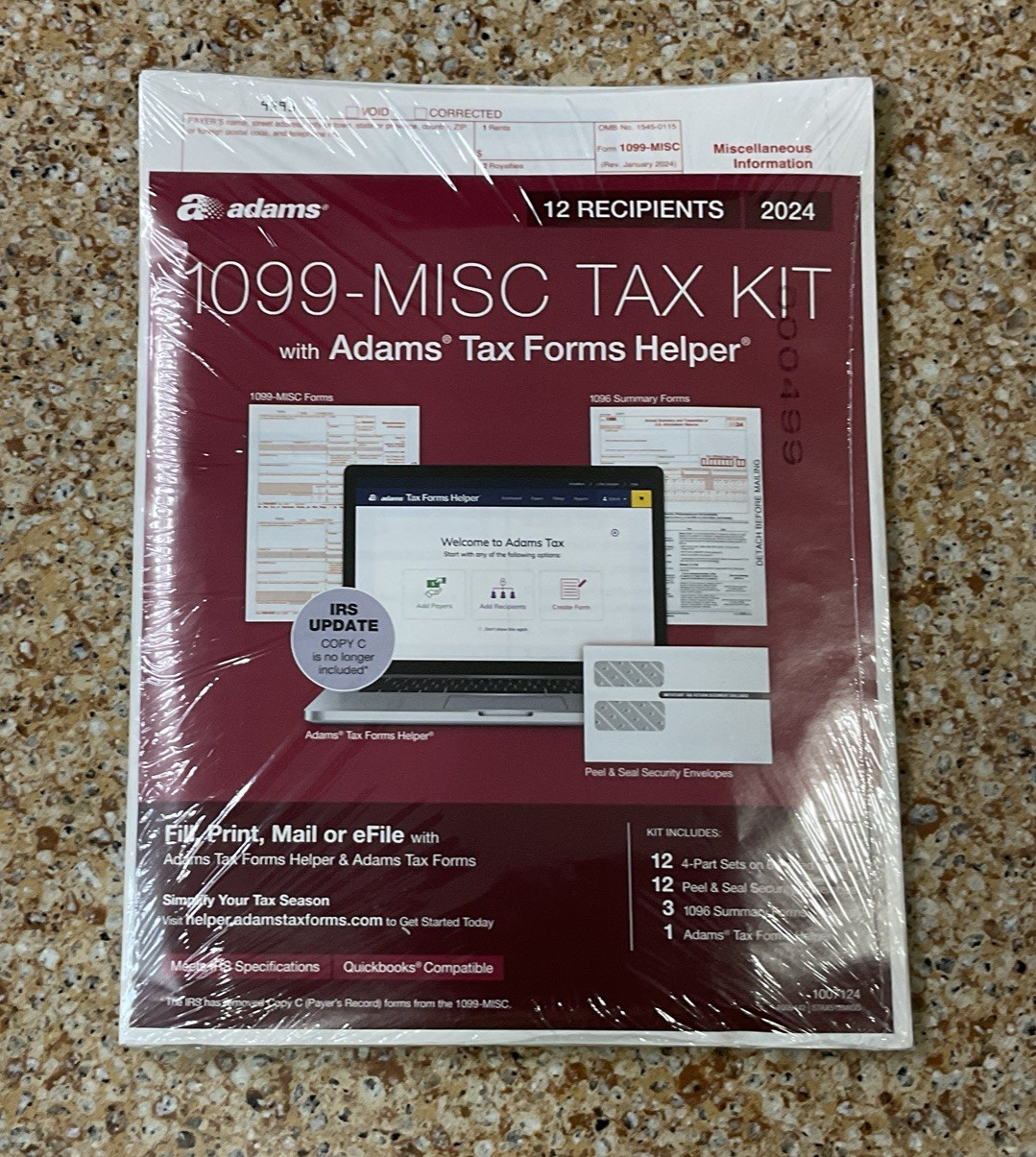 2024 Adams 1099-MISC TAX KIT Forms 4-Part 12 Recipients+Envelopes 1007124