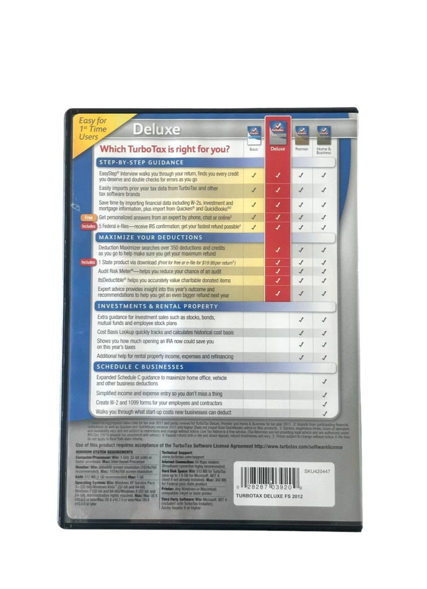 Intuit TurboTax Deluxe 2012 Federal & State Returns + E-File for Windows and MAC
