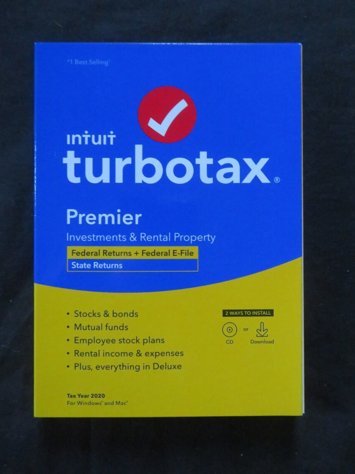 Genuine 2020 Intuit Turbotax Premier Investments Federal State Windows & Mac